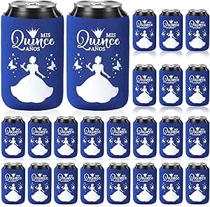 50 Pcs Quinceanera Party Favors for Guests 15th Birthday Beer Can Coolers Sleeves Quinceanera Party Can Sleeves Quinceanera decorations Can Coolers for Sweet 15 Birthday Party Favor (Blue)