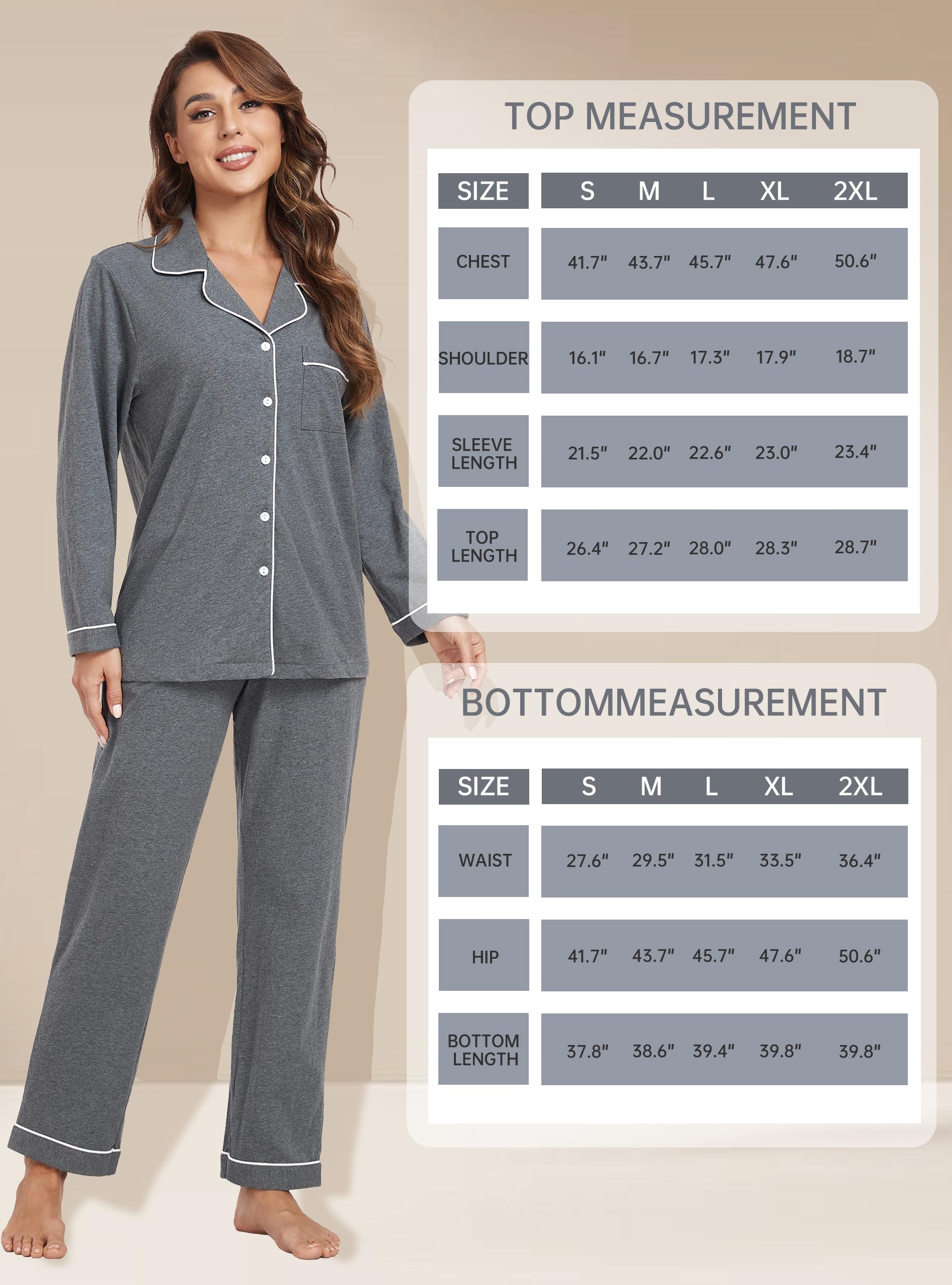 EA'S SECRET Schlafanzug Damen lang 100% Baumwolle Pyjama Sets mit Knopfleiste Langarm Zweiteiliger Nachtwäsche Hausanzug PJs