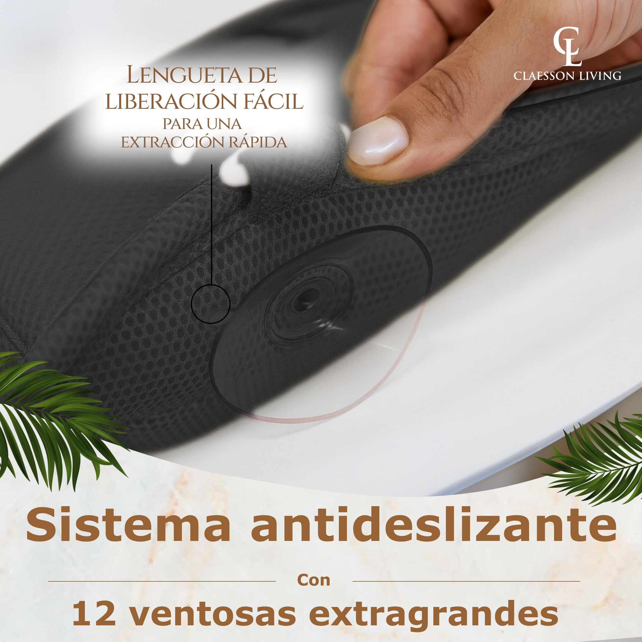 Cojin bañera (152x56cm) - Almohada bañera con apoyacabezas (11cm) y Soportes para el Cuello, Espalda y piernas – Incluye: Bath Pillow, Bolsas de Lavado y de Viaje, Gancho para Secado rápido Negro