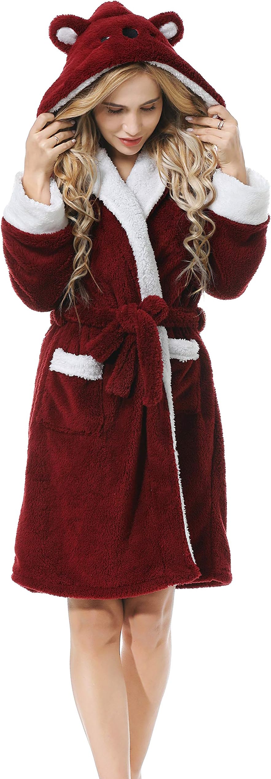 TIMSOPHIA Plush Robes For Women, Fuzzy Womens Koala Robe,Soft Warm Women's Bathrobe with Hood for Bath Spa Shower House