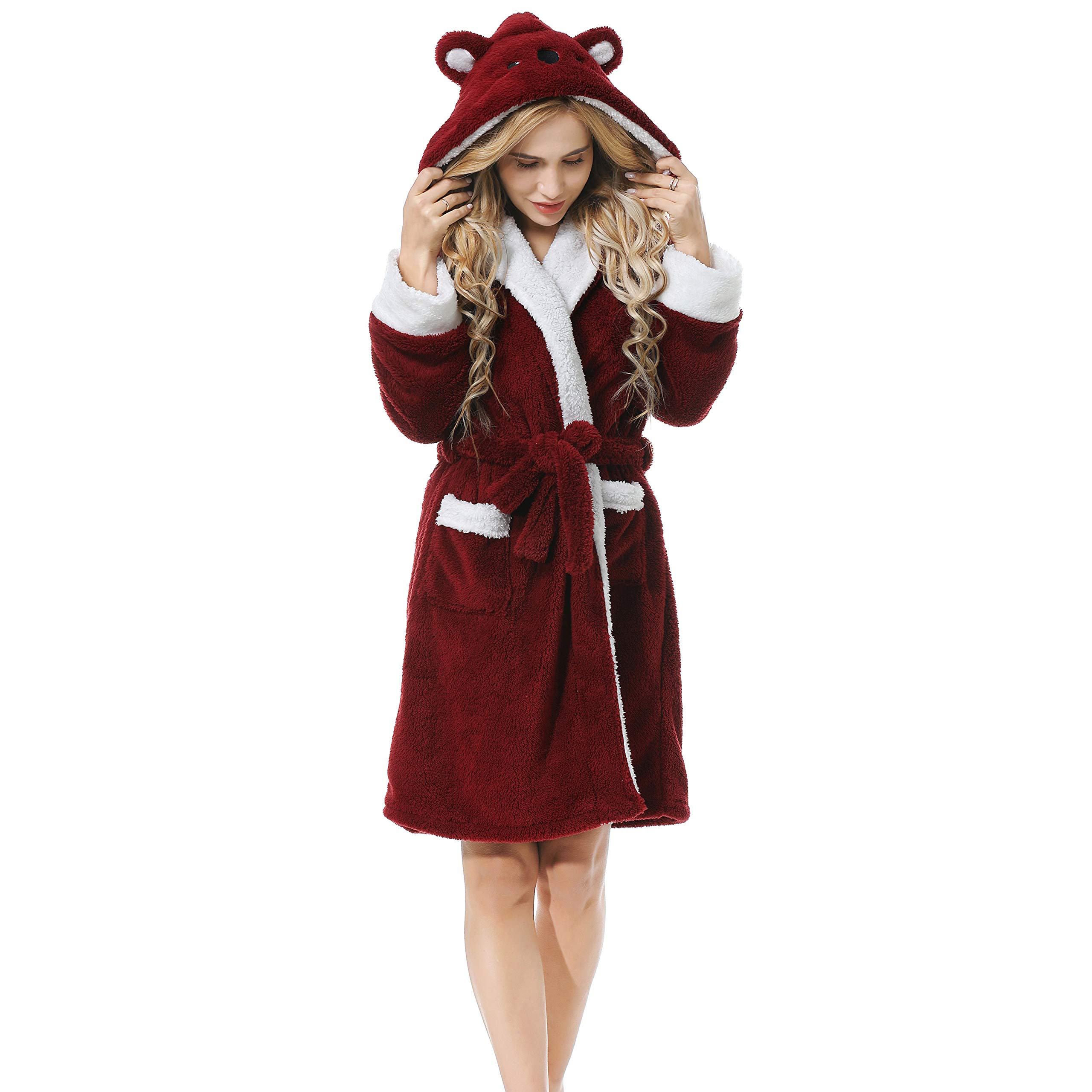 TIMSOPHIA Plush Robes For Women, Fuzzy Womens Koala Robe,Soft Warm Women's Bathrobe with Hood for Bath Spa Shower House