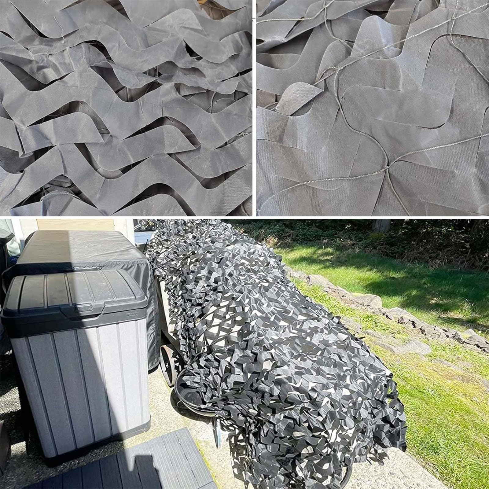 Camouflage Netz Grau, Outdoor Sonnenschutz Tarnnetz Army Camo Tarnung Net, 2x15m Partydekoration Camo Netz Sichtschutz Militär