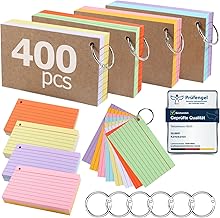 Siumir 400 Stücke Karteikarten, Doppelseitiger Druck, Lernkarten, mit Krafteinband und Loseblattring, Acht Farben Linierte Karteikarte, geeignet für Büros & Wohnungen & Schulen (12.5x7.5cm)