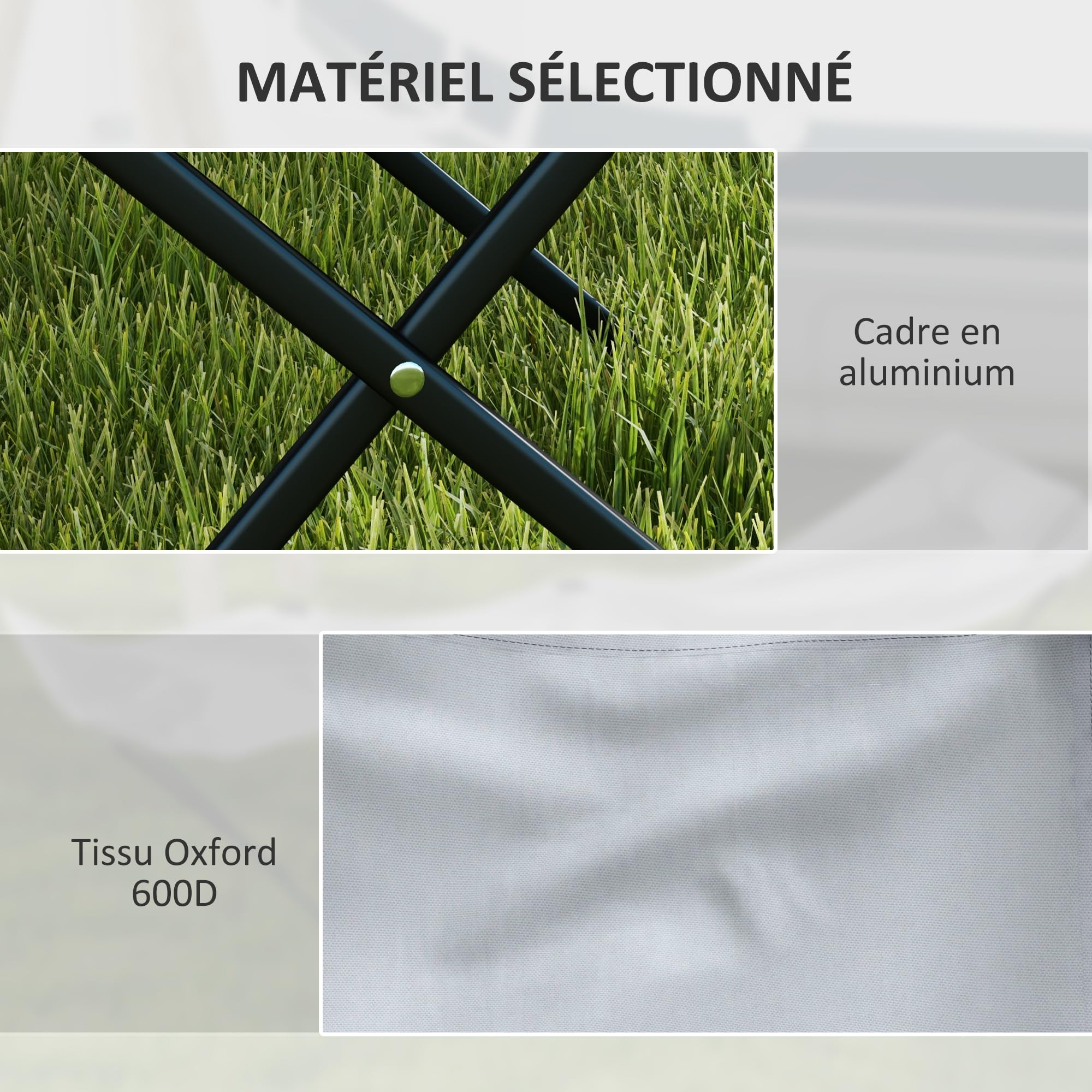 Outsunny Lot de 2 Chaise de Camping Pliables, transats Bains de Soleil avec Appui-tête, Poche latérale, chaises Longues en Tissu Oxford, châssis en Acier, Gris