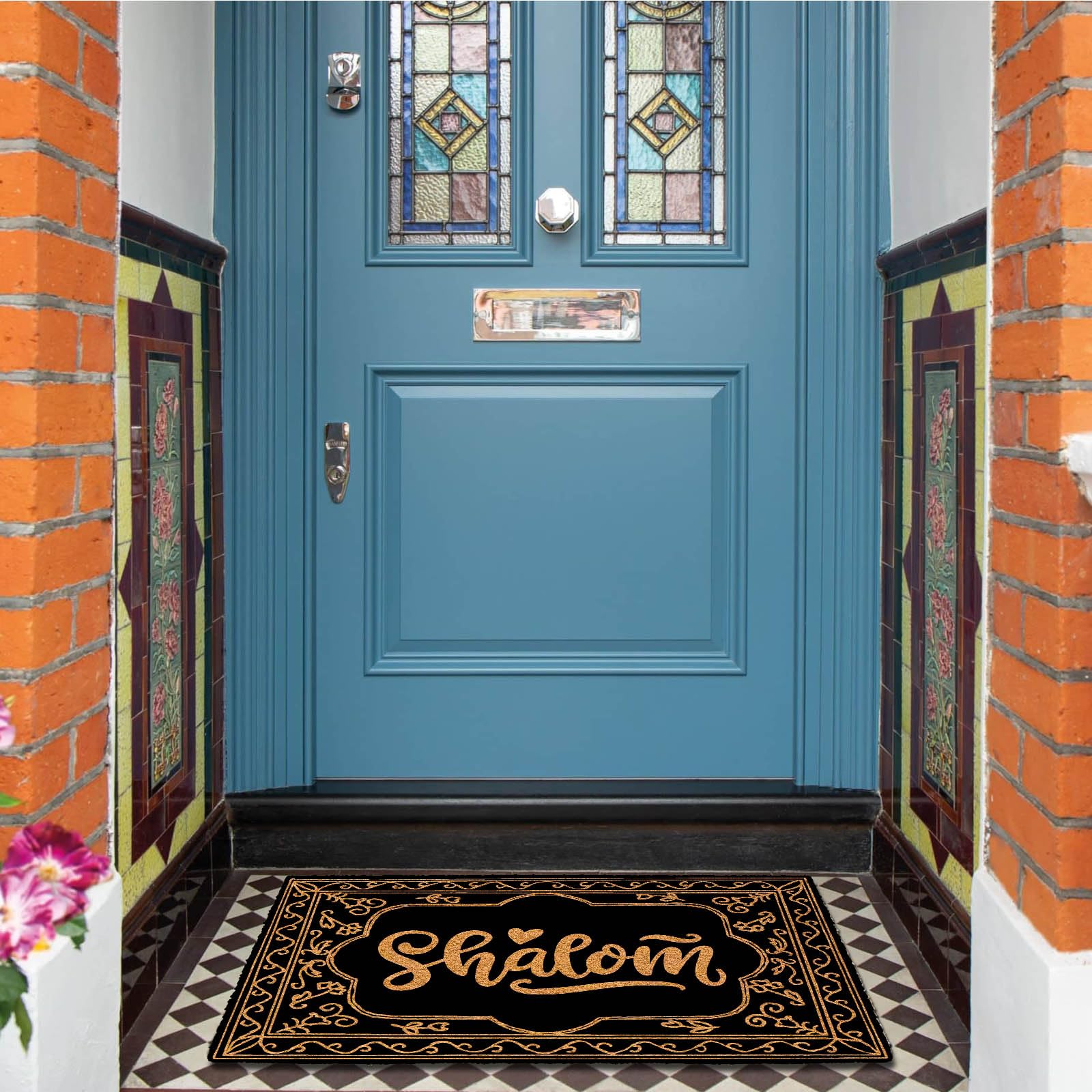 Shalom – Paillasson d'extérieur pour porte d'entrée, entrée extérieure, vacances, tapis de bienvenue amusant avec envers en caoutchouc - 60 x 40 cm