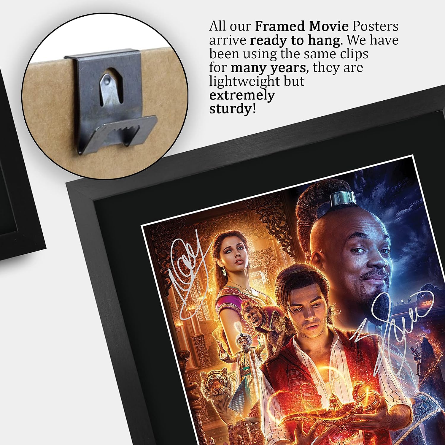 HWC Trading Aladdin Movie Poster Will Smith Mena Massoud Noami Scott Signed 16 x 12 inch Framed Gift Printed Autograph Film Print Photo Picture Display - 16" x 12" Framed