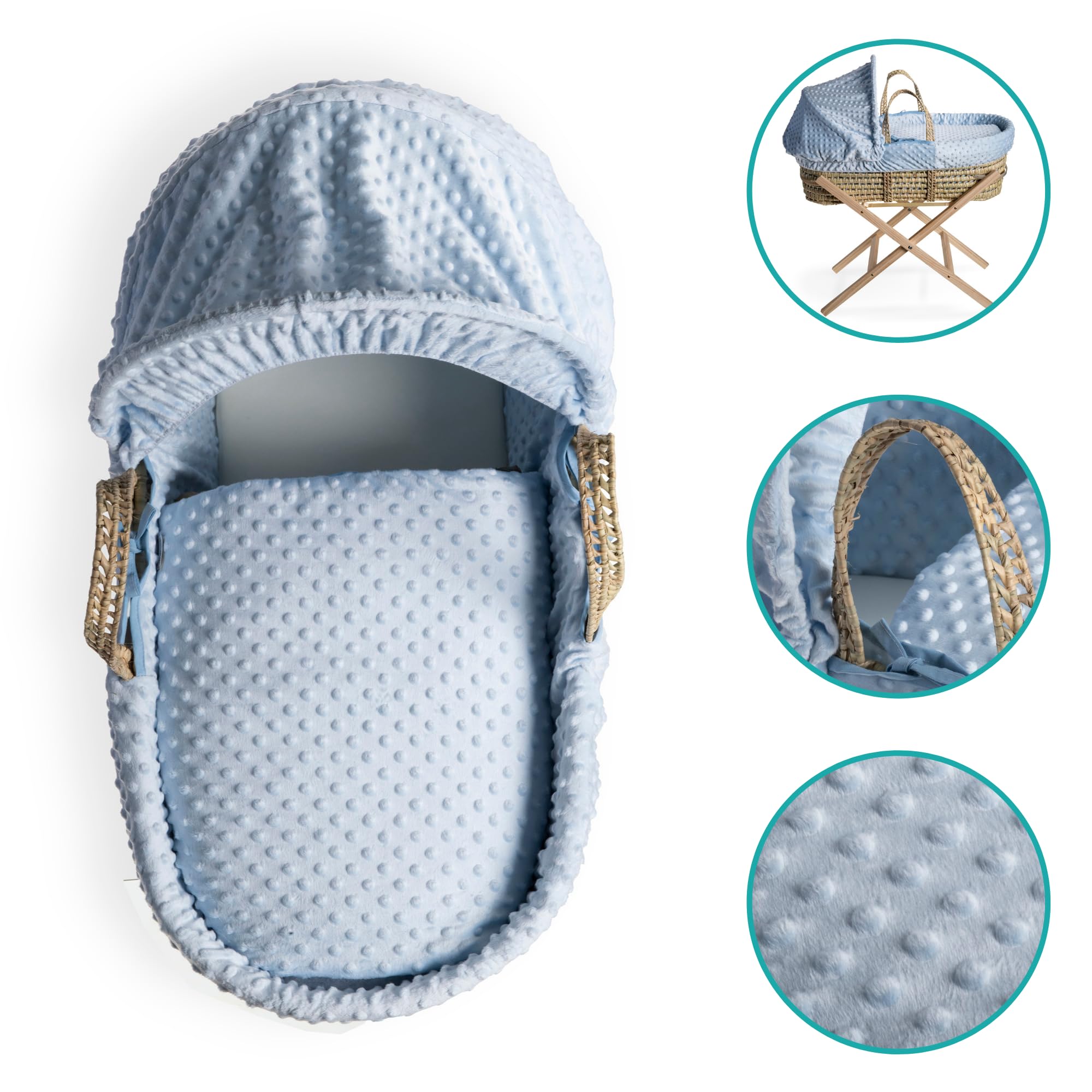 Clair de Lune dimple Palm Wicker Moses basket (blu)