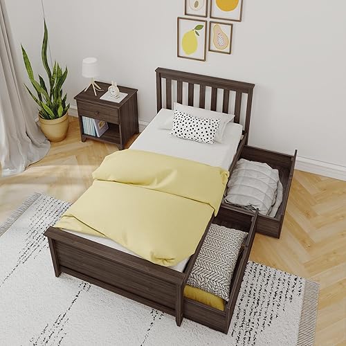 Miniatura 7 de Max & Lily Cama individual clásica, cabecera de listones con cajones de almacenamiento, nogal