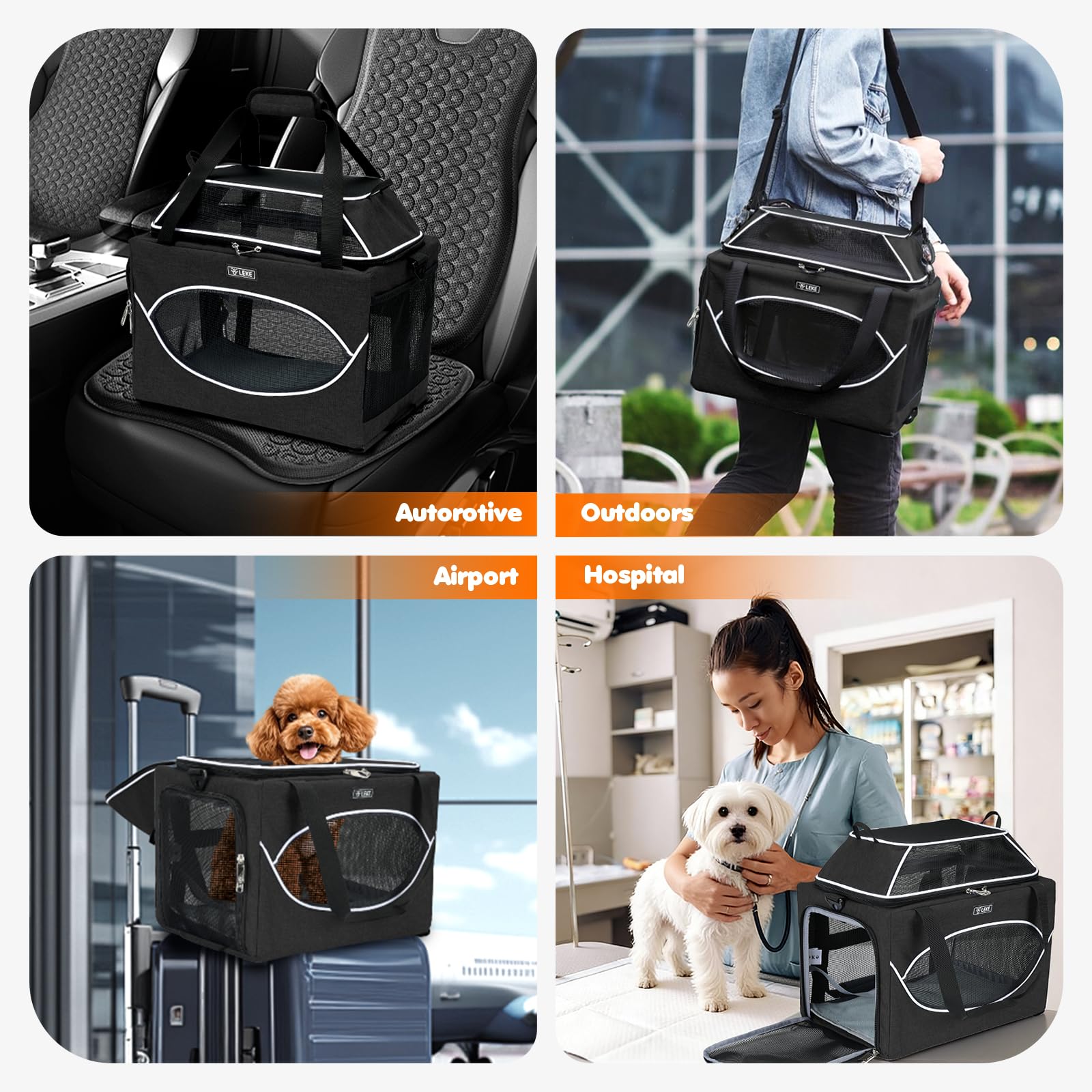 Lekereise Top-erweiterbare Haustier-Tragetasche, 43,2 x 27,9 x 24,1 cm, Alaska, hawaiianische Fluggesellschaft zugelassen, unter dem Sitz bis zu 5,4 kg, stabile Auto-Reisetasche für kleine Hunde und