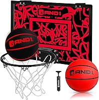Vista 11 de Mini aro de baloncesto para puerta AND1: tablero antirroturas de 18x12, 2 mini balones de baloncesto y bomba manual incluida - Accesorio