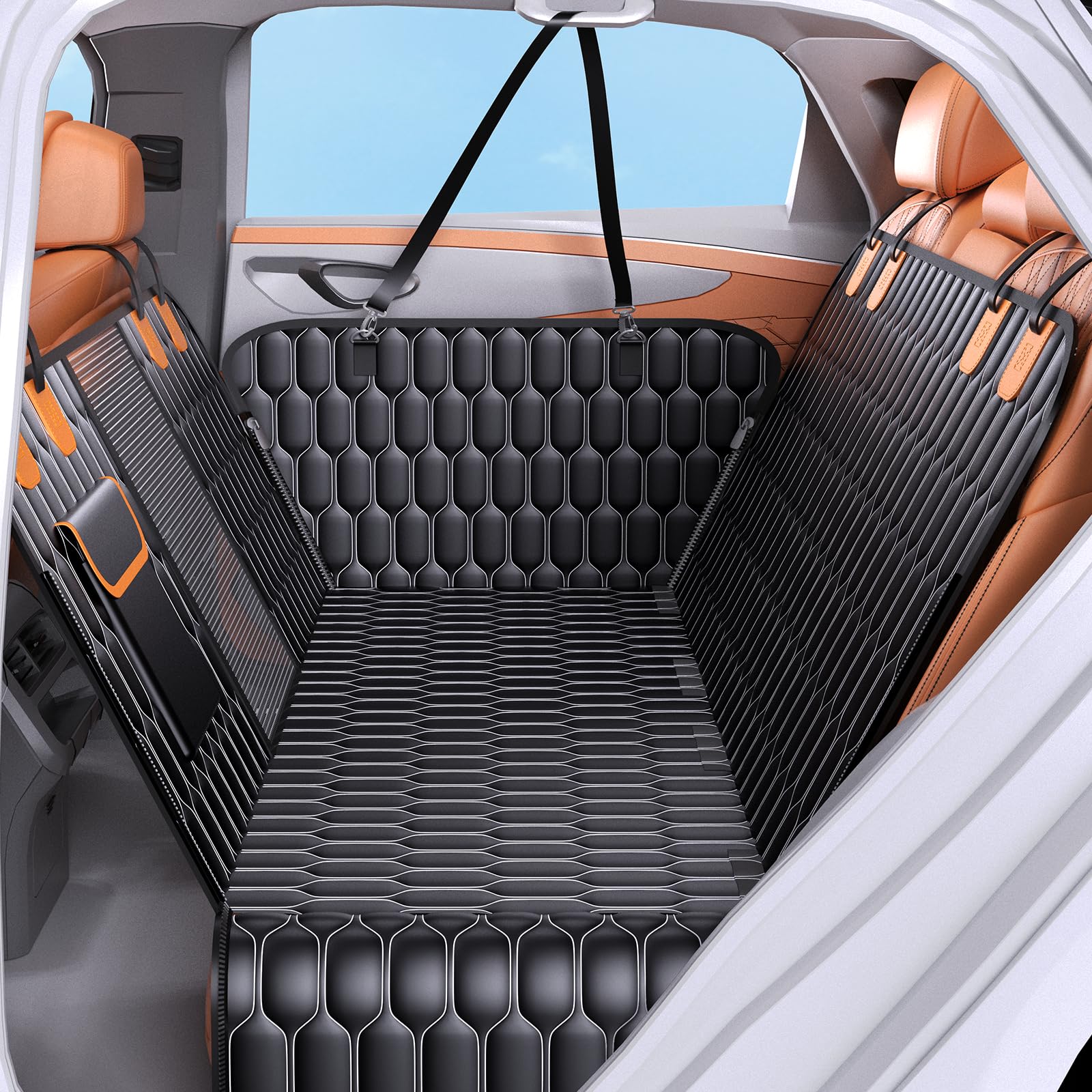 OLQI Dog Car Seat Cover For Back Seat - Waterproof Back Seat Cover For Dogs Non-Slip Dog Hammock for Car Back Seat Fits Most Cars/SUVs/Trucks (HEXAGON)