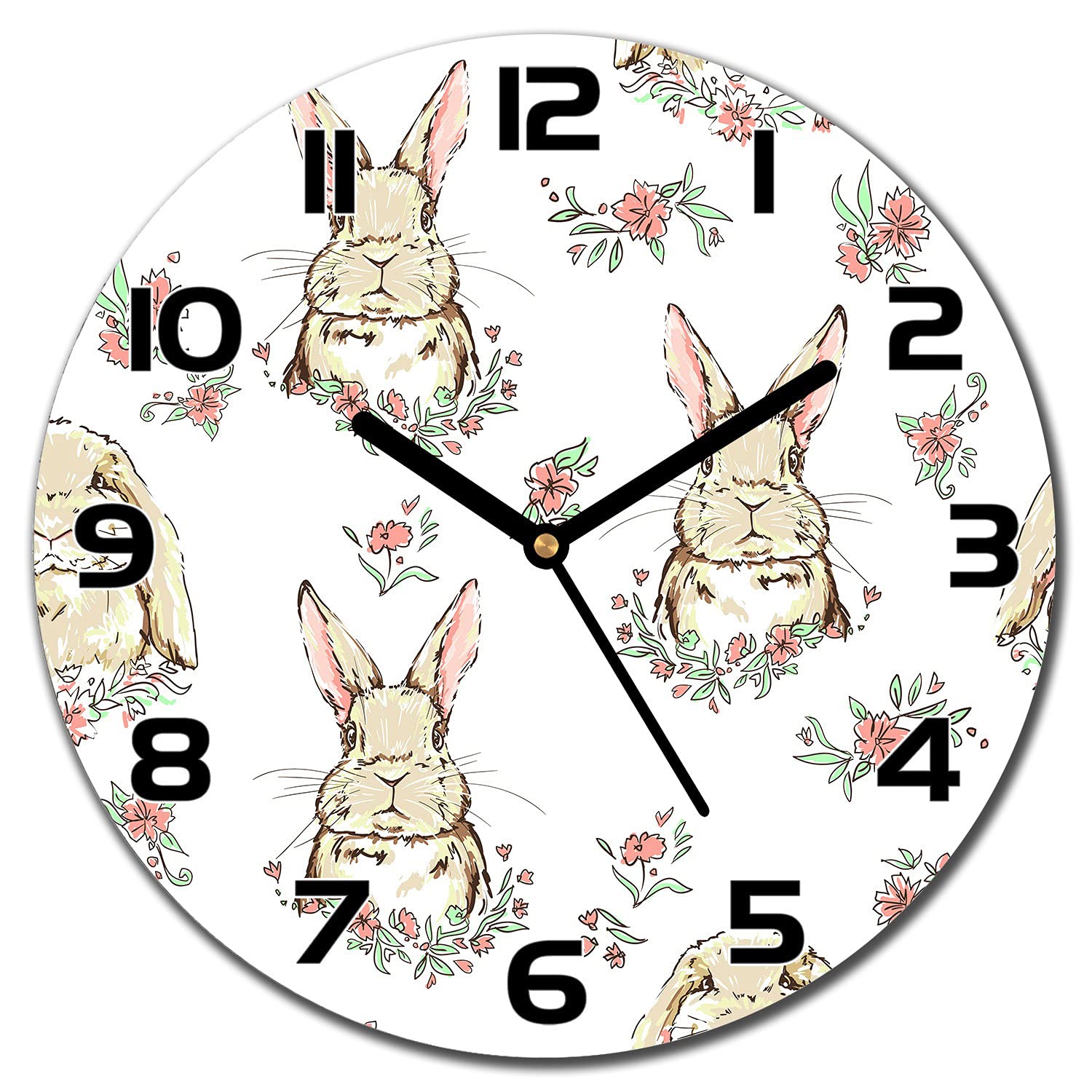 Horloge en verre 30 cm Lapins Brun Clair aiguilles noires Coloray