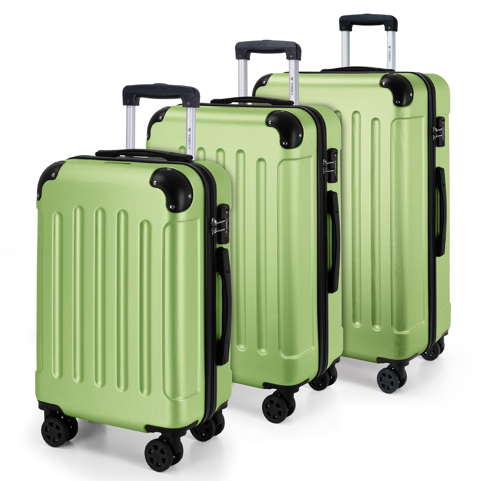 YONSLY Gepäck Reisekoffer, Trolley Rollkoffer Handgepäck, Hartschalenreisekoffer mit 360° Lenkrollen, Zahlenschloss, Mehrstufiger Teleskopgriff