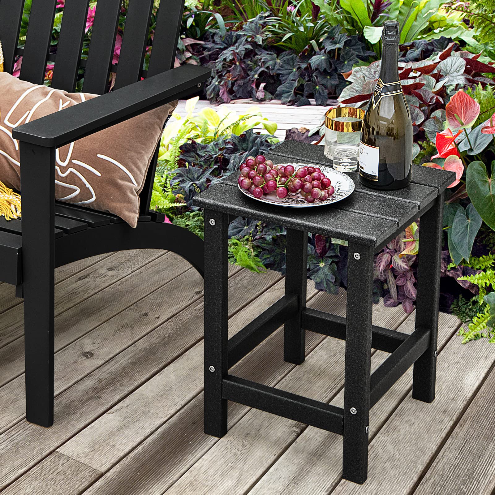 GOPLUS Mesa de jardín pequeña, mesa auxiliar para exteriores de HDPE, mesa de café, mesa de balcón, resistente a la intemperie, mesa de bistró, ahorra espacio para salón, dormitorio, terraza, patio y