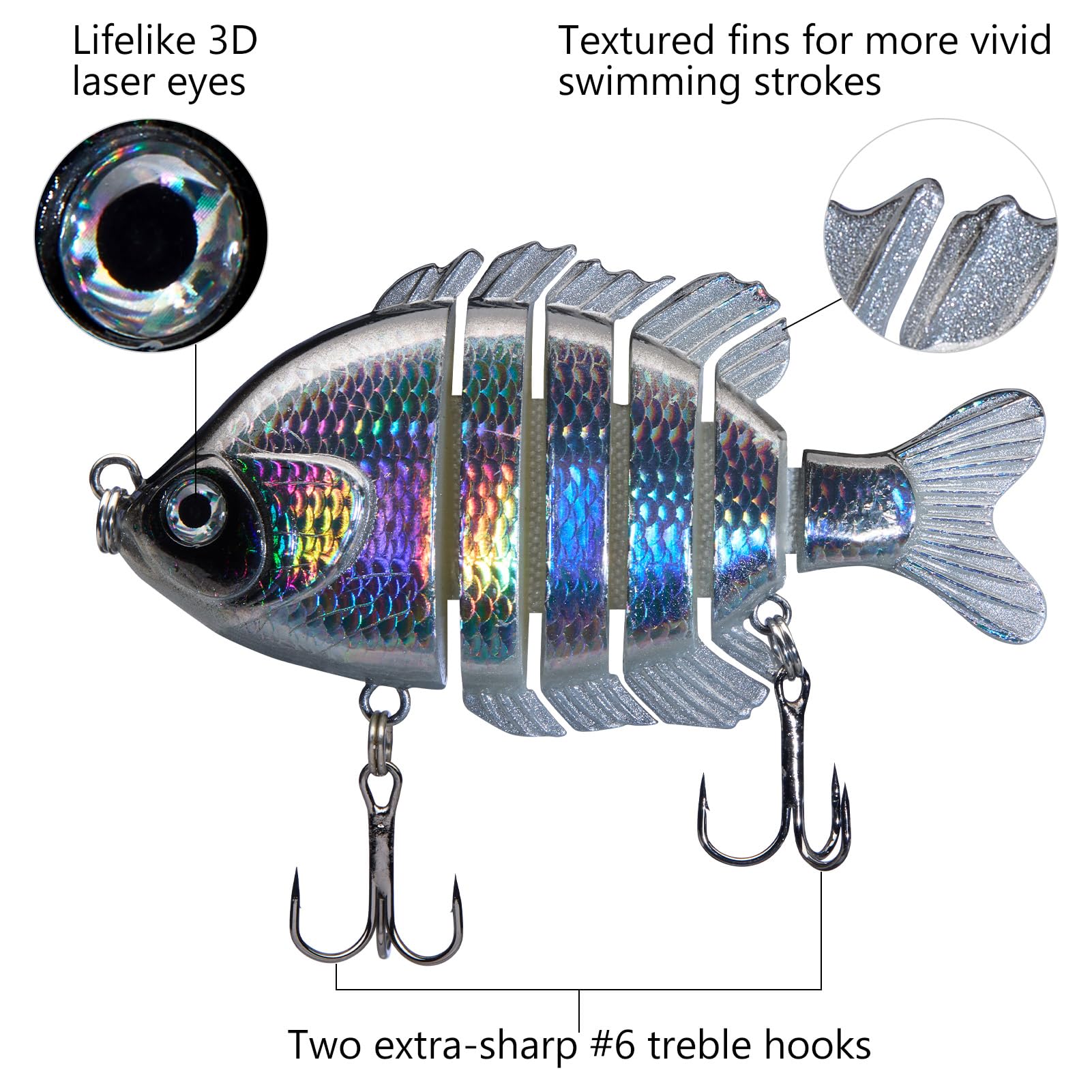 BASSDASH SwimPanfish Lot de 4 leurres de pêche multi-articulés en eau salée 8,9 cm/24,1 g