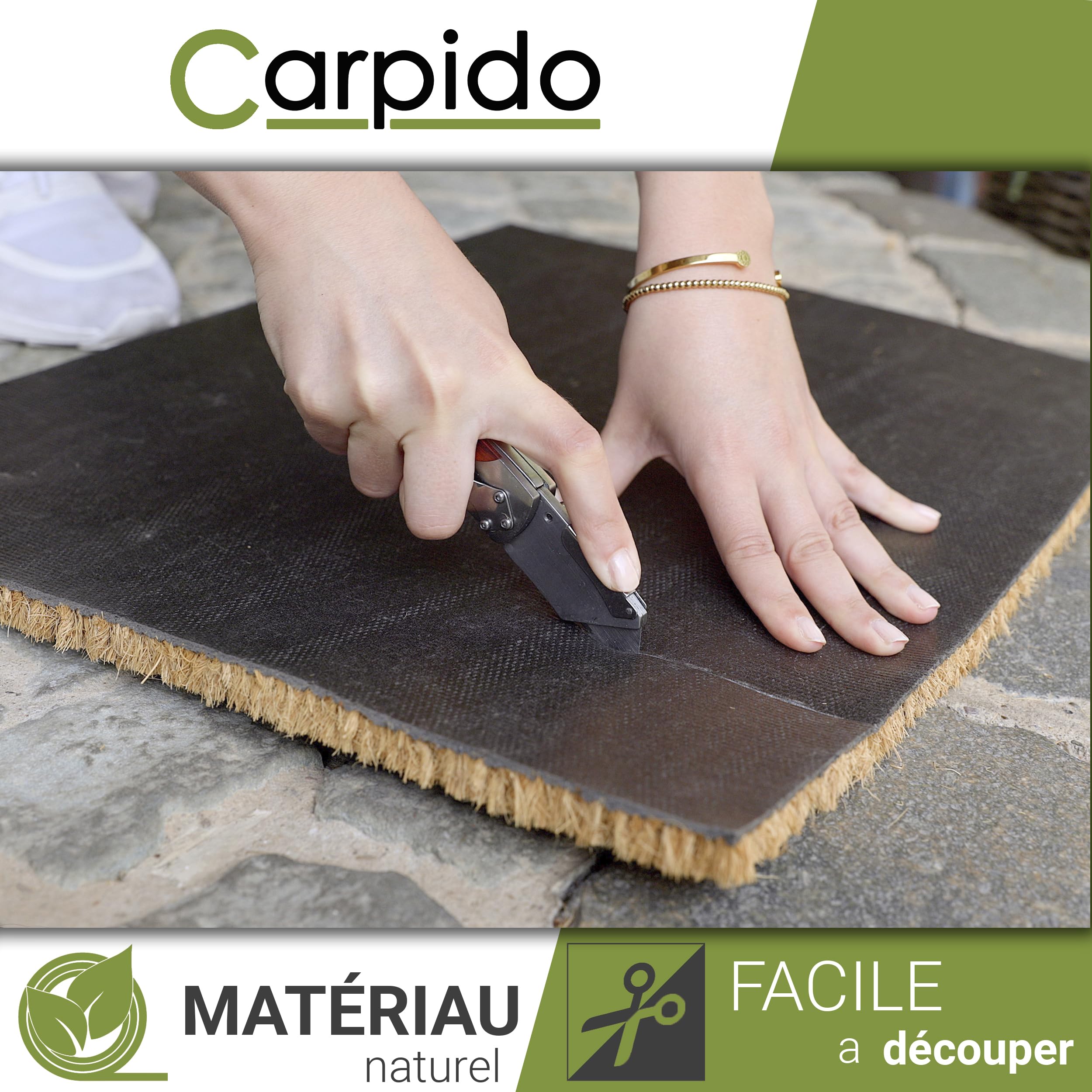 Carpido Paillasson Coco 60 x 90 cm très résistant - 16mm Tapis Coco Naturel antibactérien - Paillasson Anti-salissures écologique
