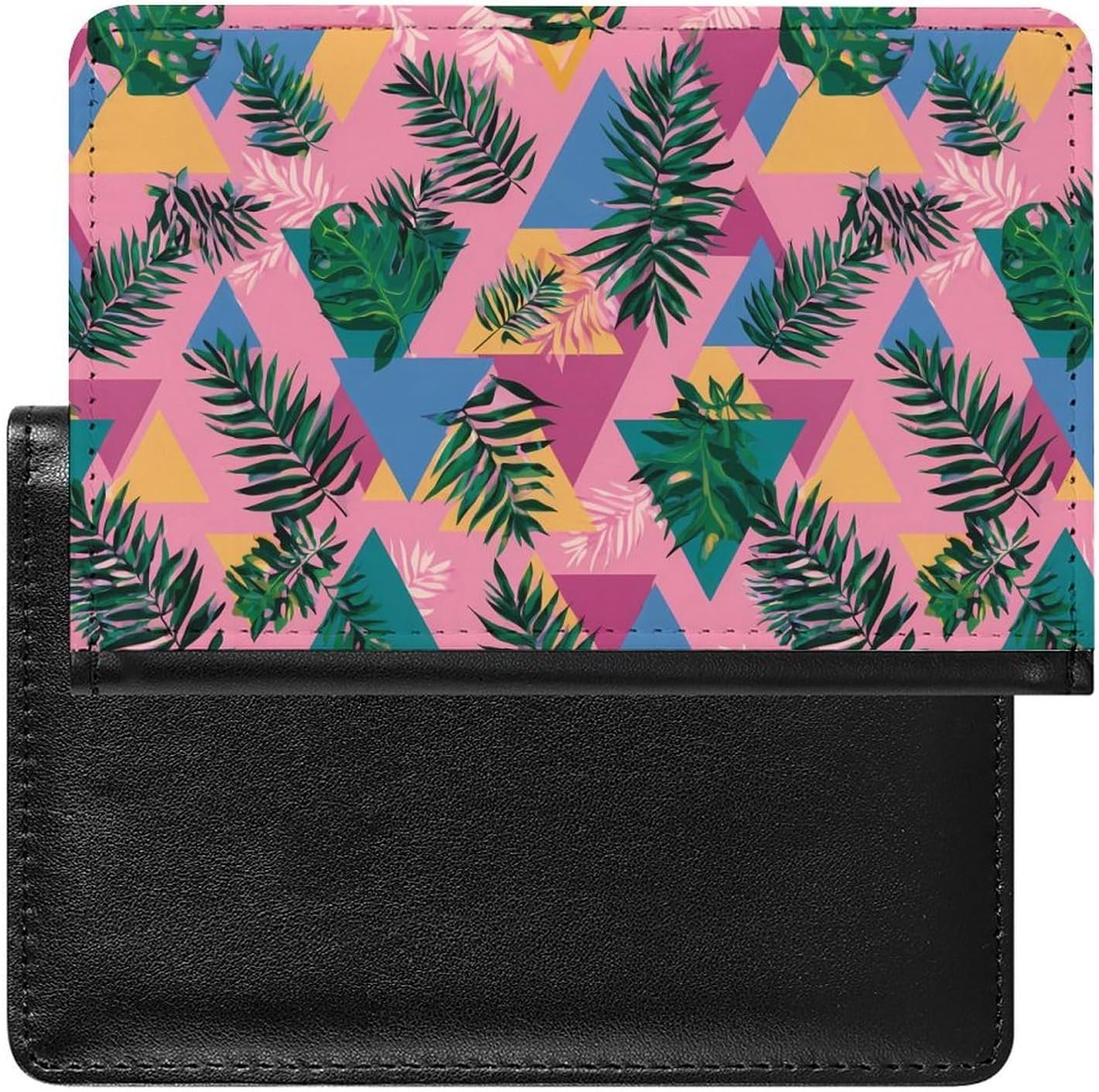 80s Triangles Tropical Leaves Funny Passport Holder Slim Travel Wallet Passports Cover Card Case with Slot