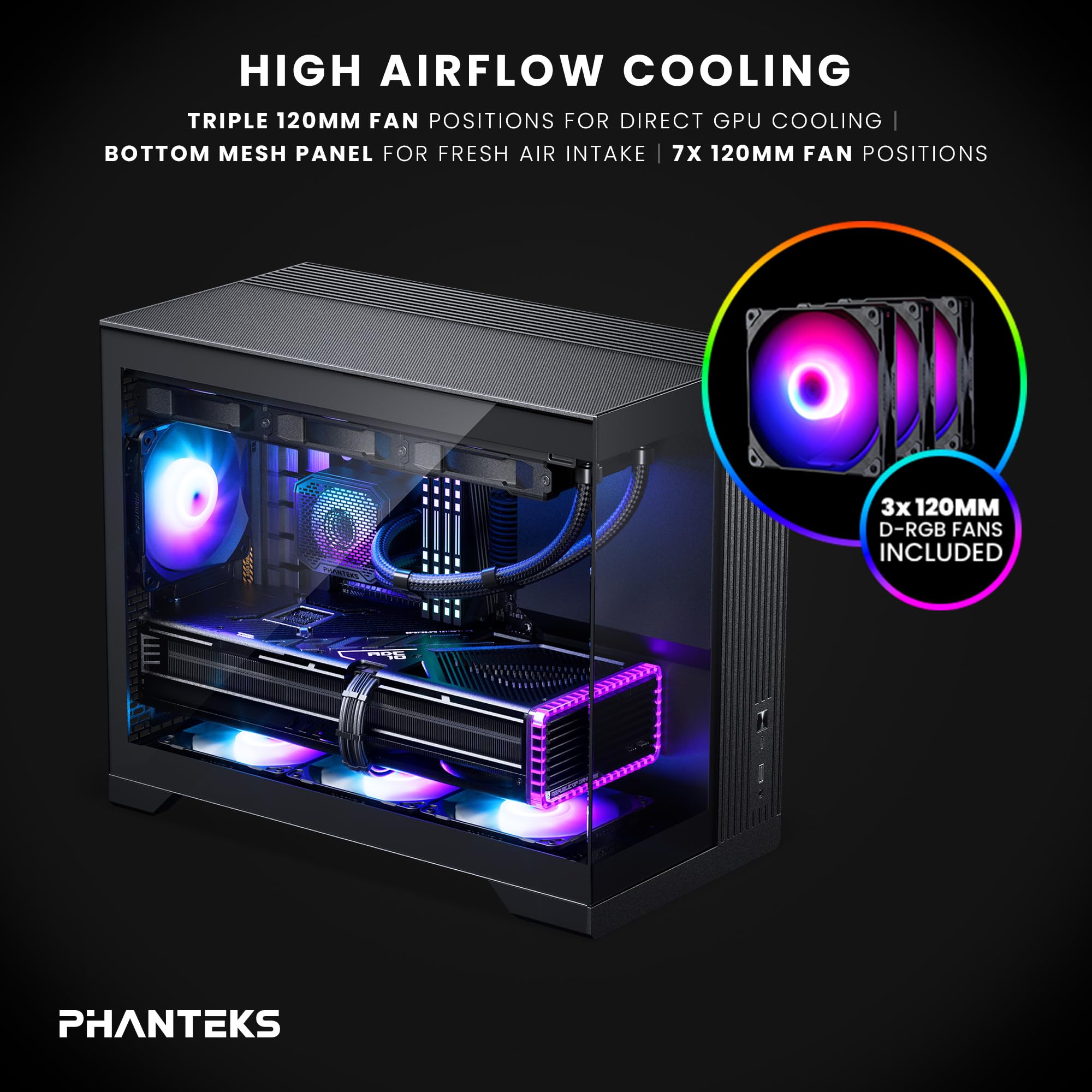 Phanteks XT V3, Case Gaming Compatto Micro-ATX, Vetro Temprato Frontale e Laterale, 3 Ventole D-RGB da 120mm incluse, Supporto Radiatore da 360mm, Nero