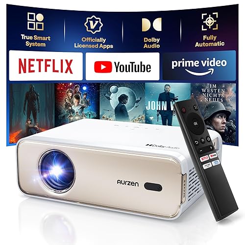 Aurzen EAZZE D1 Smart Projector with WiFi and Bluetooth, Netflix-Officially-Licensed, Auto Focus & Keystone, DoIby Audio, Zoom, Native 1080P Movie, Portable Outdoor Mini Projector, Gold - Gold