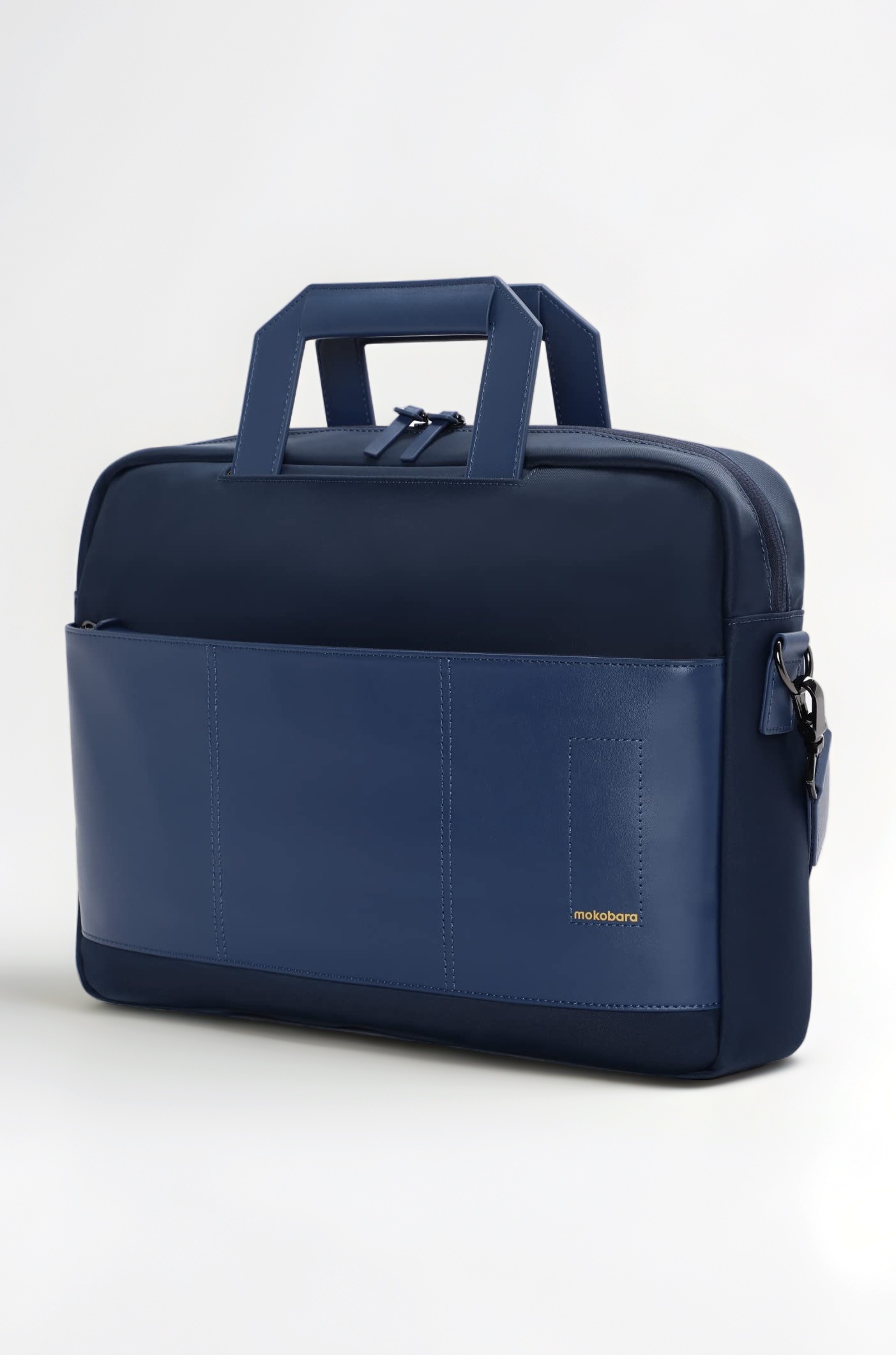 - The Briefcase With Adjustable Shoulder Strap Vegan Leather, Water Resistant, Fits upto 15.6" Laptops (Unisex, Blue)