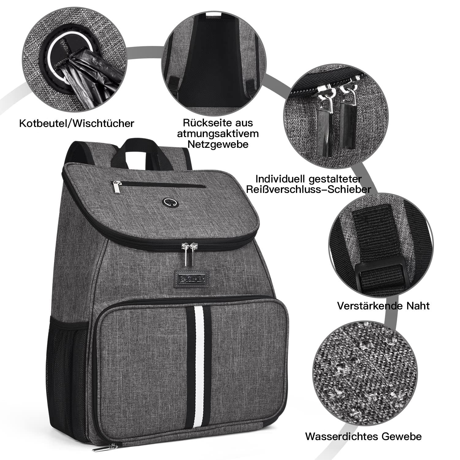 BAGLHER 丨Hundetasche, von Fluggesellschaften zugelassener Haustierbedarf, Rucksack für Hunde, Reise-Rucksack-Zubehör-Set mit 2 faltbaren Silikonnäpfen und 2 Futterkörben, Grau