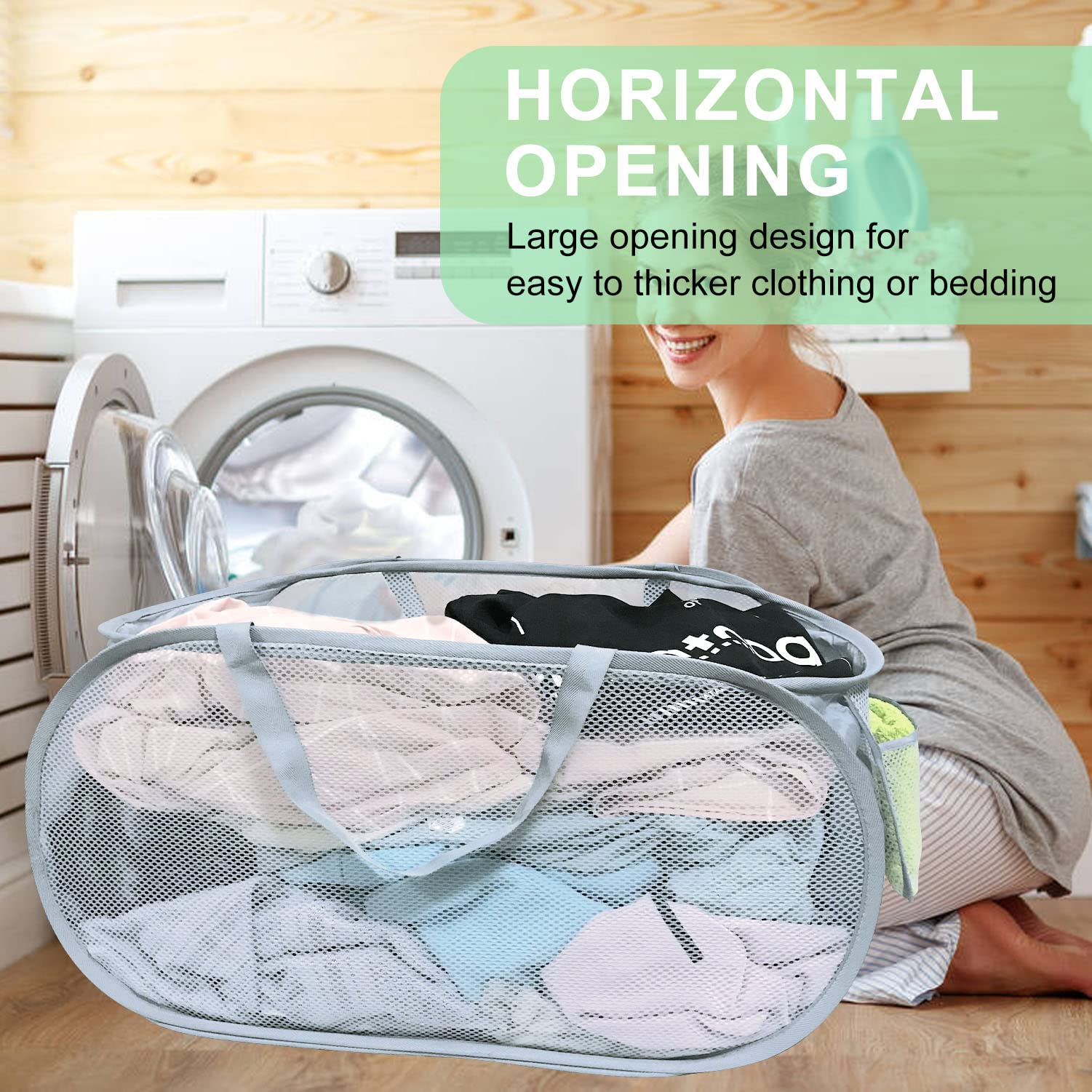 2 Cesti Portabiancheria Pieghevoli A Rete - Grigio E Verde, Con Manici - Foto 2