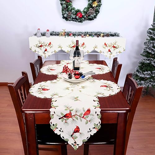 Miniatura 10 de Simhomsen Manteles cardenales cuadrados bordados para decoraciones navideñas (34 x 34 pulgadas)