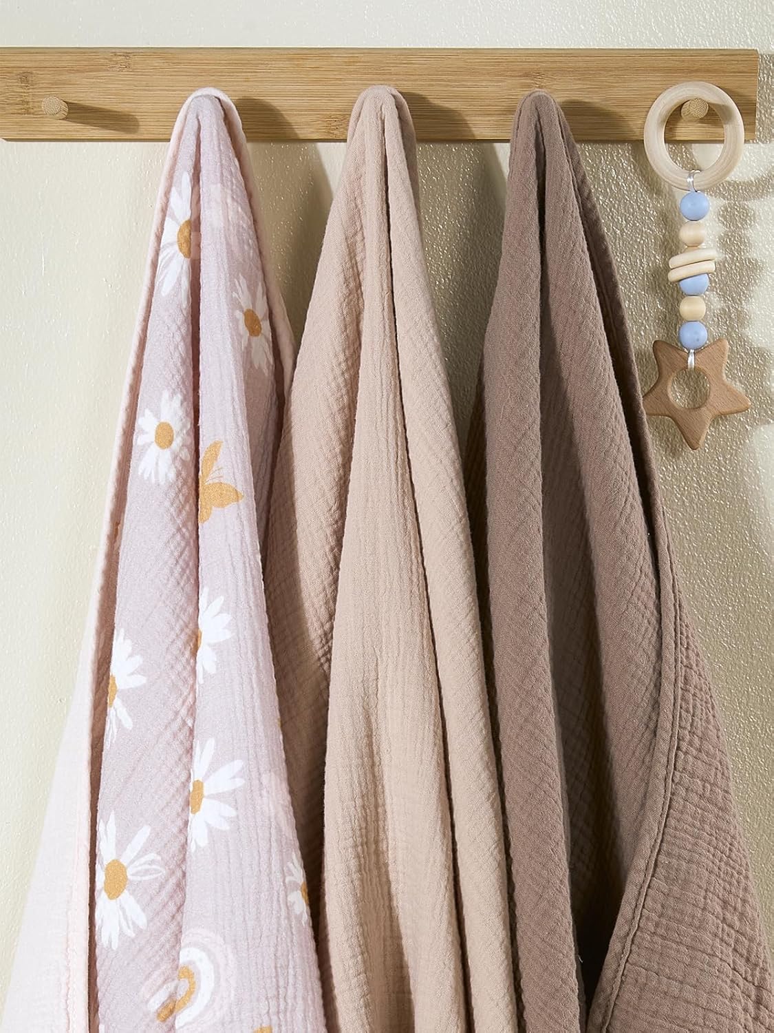 TILLYOU Muslin Swaddle Blanket Soft Baby Blanket for Girls Boys, 4-Layer Cotton Swaddle for Newborns 40"X40", Grey Brown