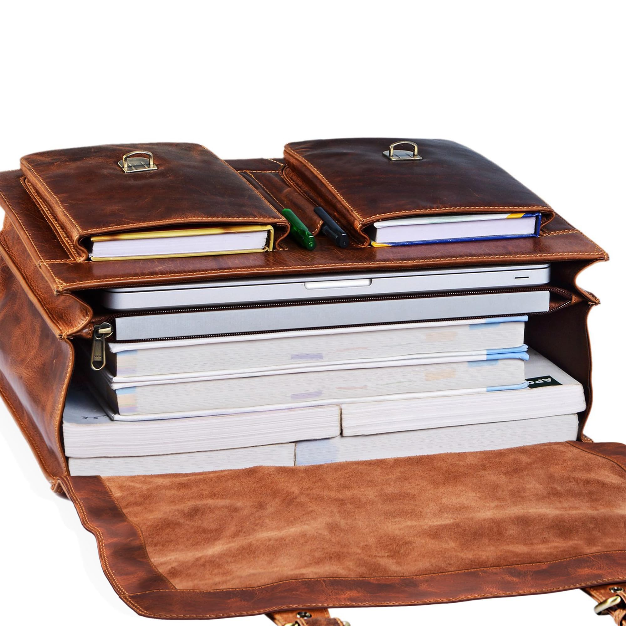 STILORD Denver Vintage Aktentasche Leder Herren Cognac - Männer Arbeitstasche Leder-Tasche 15.6 Zoll Laptop Bürotasche Große Business Umhängetasche Echt-Leder Lehrertasche