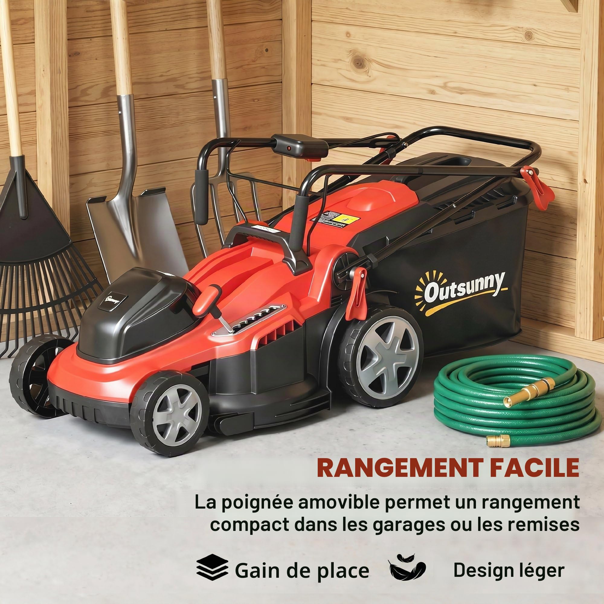 Outsunny Tondeuse électrique 800W 40cm Largeur de Coupe avec Sac 45L