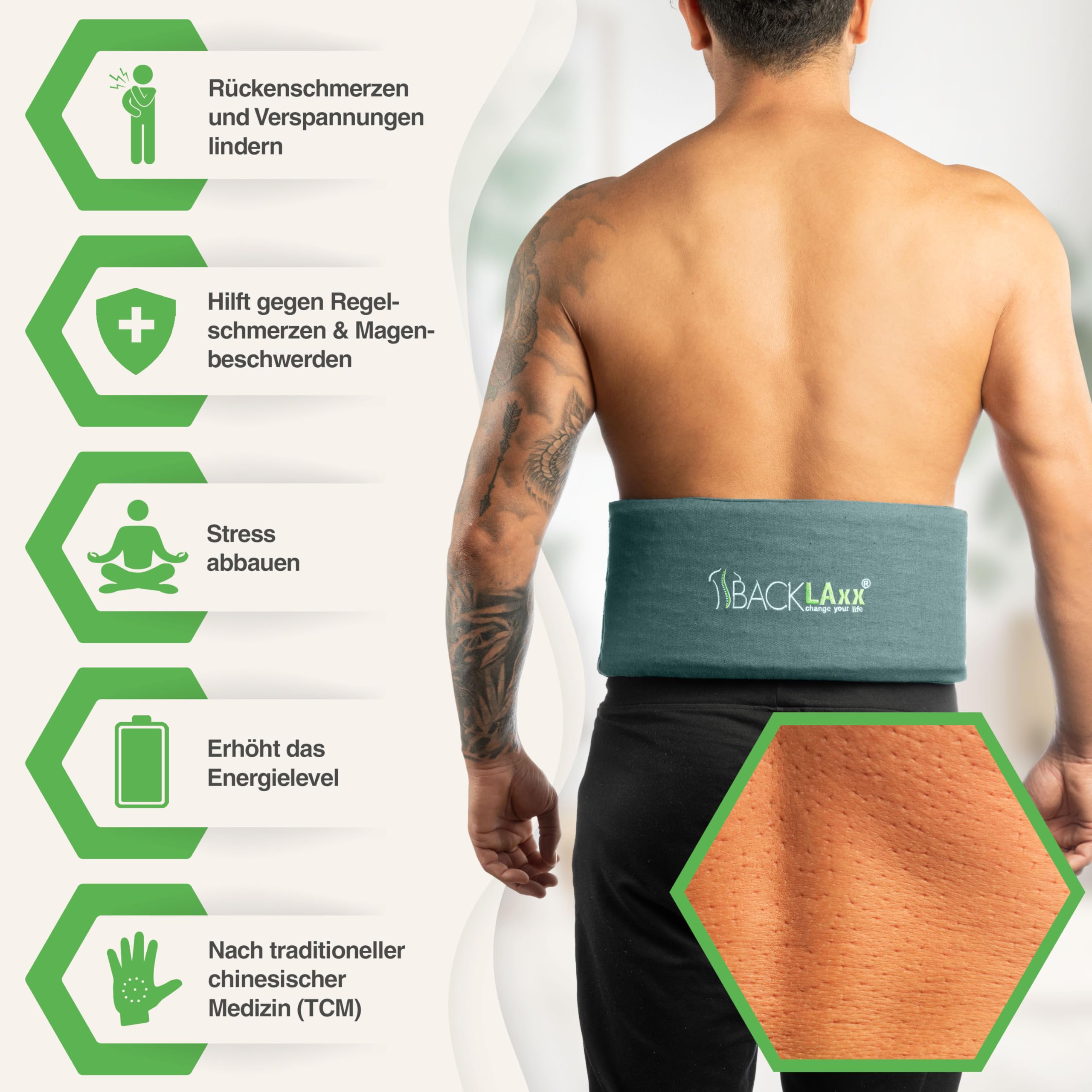 BACKLAXX® Cinturón de Acupresión 736 Picos, Cinturón Lumbar para Espalda