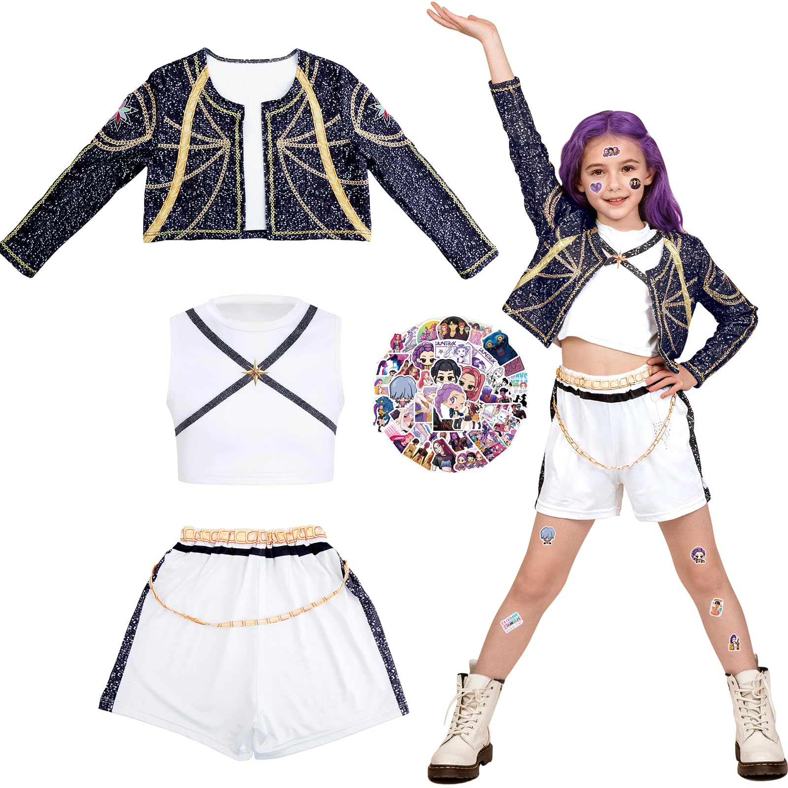 Kitimi Costume Mädchen Kinder Outfits, Anime Filme Sänger Idol Kostüm, Kinder Cosplay Kostüm für Karneval Fasching Bühnenkleid Dress up Party
