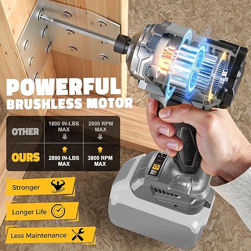 Miniatura 2 de Destornillador de impacto inalámbrico compatible con batería DeWalt de 20 V, 2800 In-lbs sin escobillas destornillador de impacto hexagonal de 1/4
