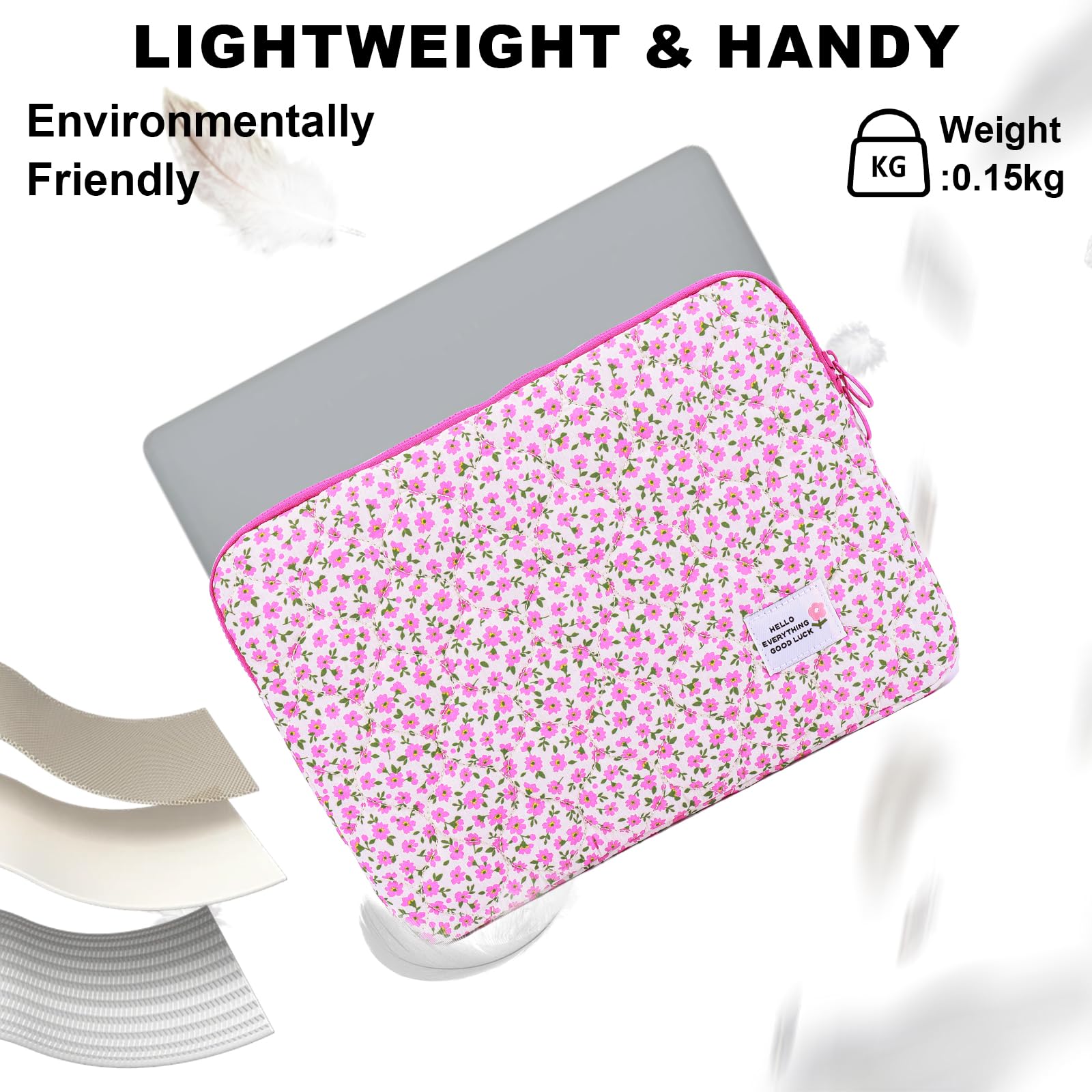 AZURAOKEY Cute Floral Laptop Sleeve Case Kawaii Aesthetic Laptop Sleeve Protective Soft Pad Bag Zipper Cover Compatible with 13