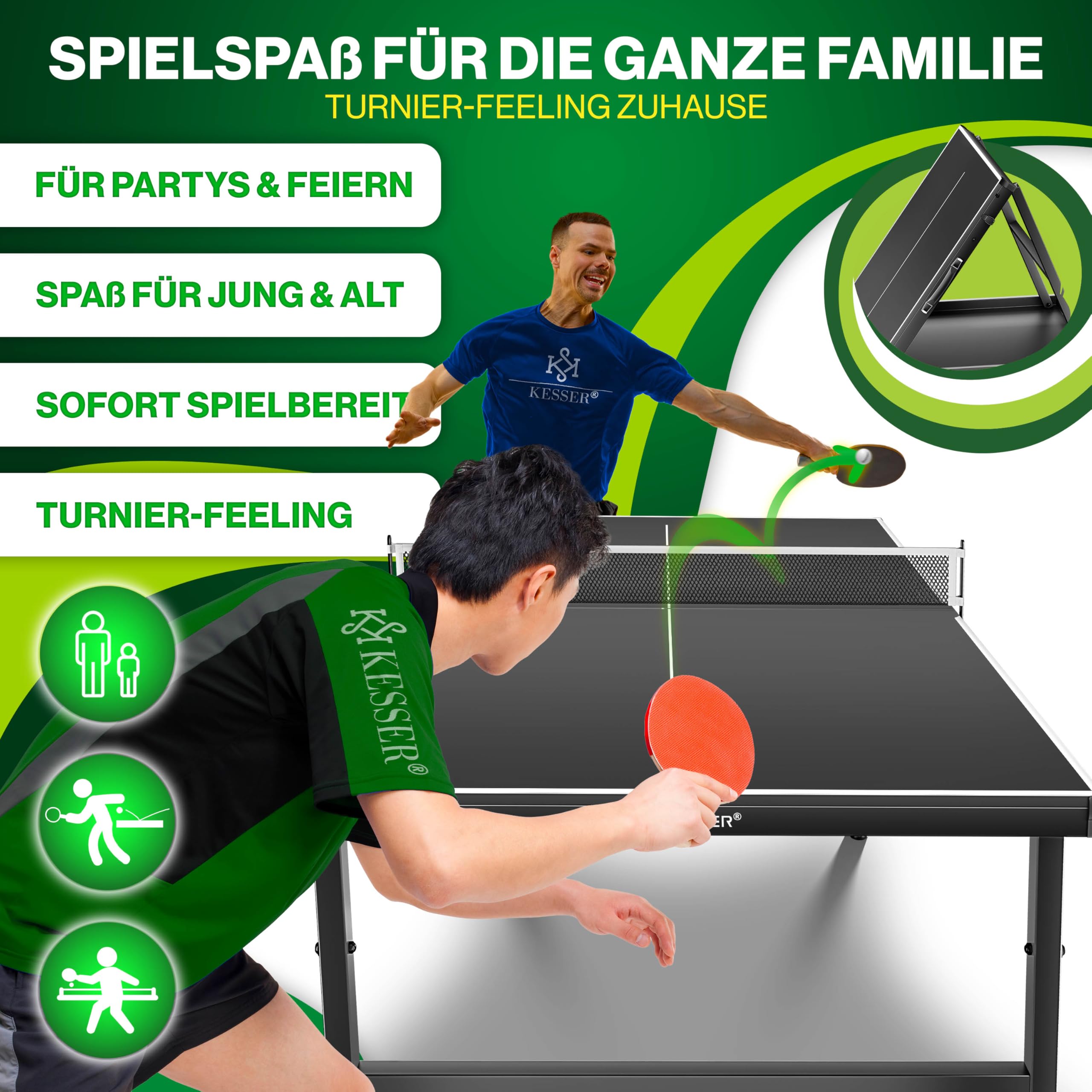 KESSER Outdoor Mini Table Tennis Table | Indoor with Table Tennis Rackets Set, Table Tennis Balls and TT Net - Weatherproof | Laminated | Foldable for - 4