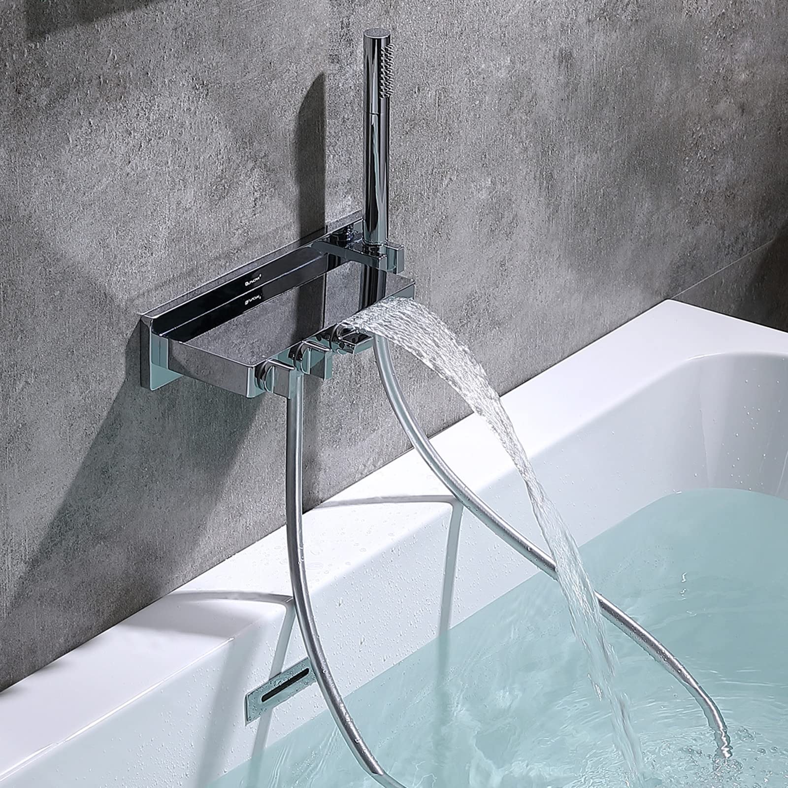 Badewannenarmatur Wasserfall In Schwarzbronze - Wandmontiert, Mit Handbrause, Aus Messing, Für Heiß/Kaltwasser