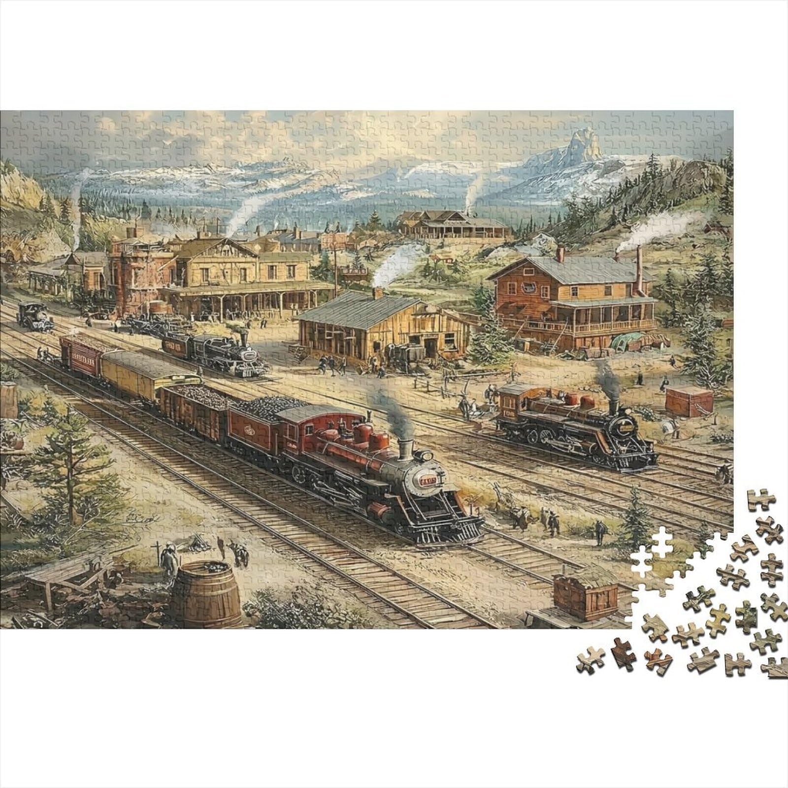 Vintage Steam Train Station 1000 Piece Jigsaw Puzzle Paper Material for Adults Classic Countryside Scenery Relaxing Family Game Focus Gift for Home Decor 38x26cm/1000pcs