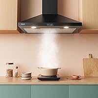 Vista 3 de Campana extractora negra de 30 pulgadas con diseño antihuellas dactilares Campana de ventilación de 450 CFM para cocina con control de botón