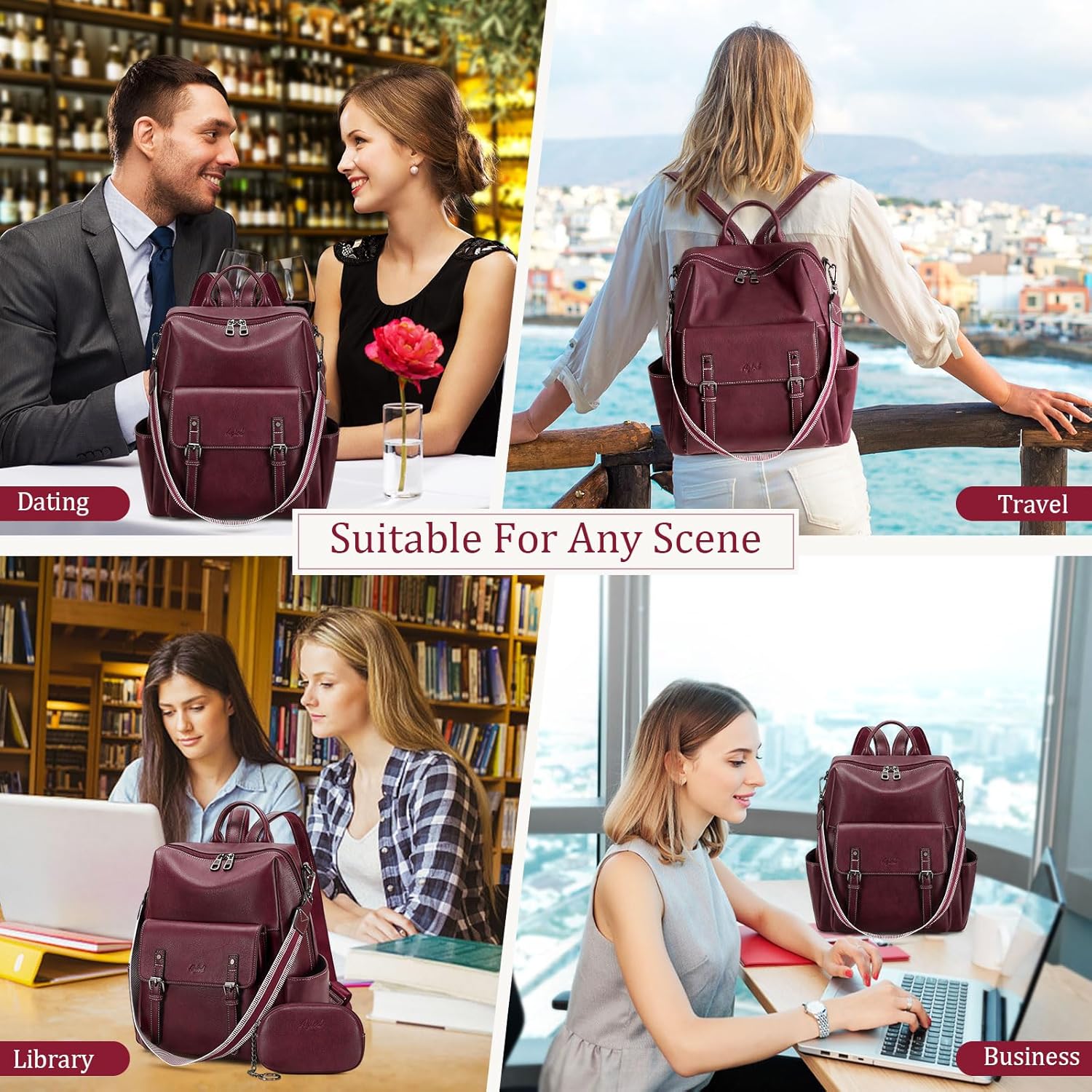 Backpack Purse for Women PU Leather Back Packs Designer Ladies Shoulder Bag Fashion Faux Work Travel Handbags - Image 7