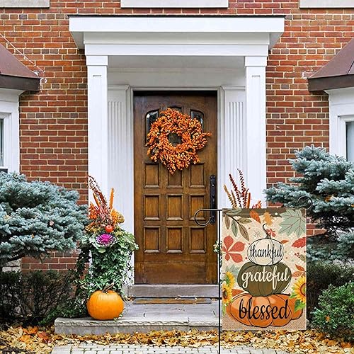 Miniatura 6 de Bandera de jardín de bienvenida de otoño de 12.5 x 18 pulgadas, diseño de calabaza bendita agradecida, decoración de doble cara para decoración de