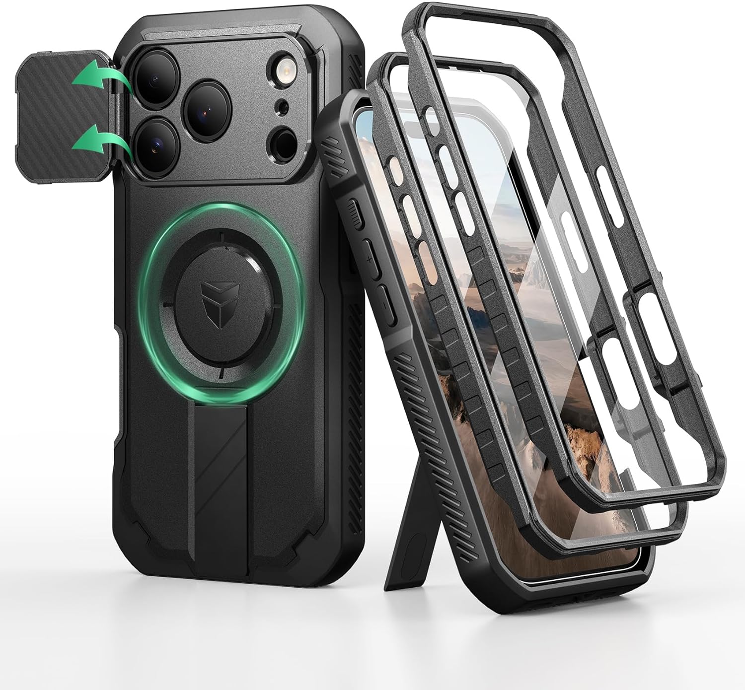 Dexnor for iPhone 17 Pro Case, [2 Front Frame & Built-in Flip Camera Cover & Kickstand], Compatible with MagSafe, Heavy-Duty Rugged Shockproof Portection Case with Screen Protector, 6.3 inch Black