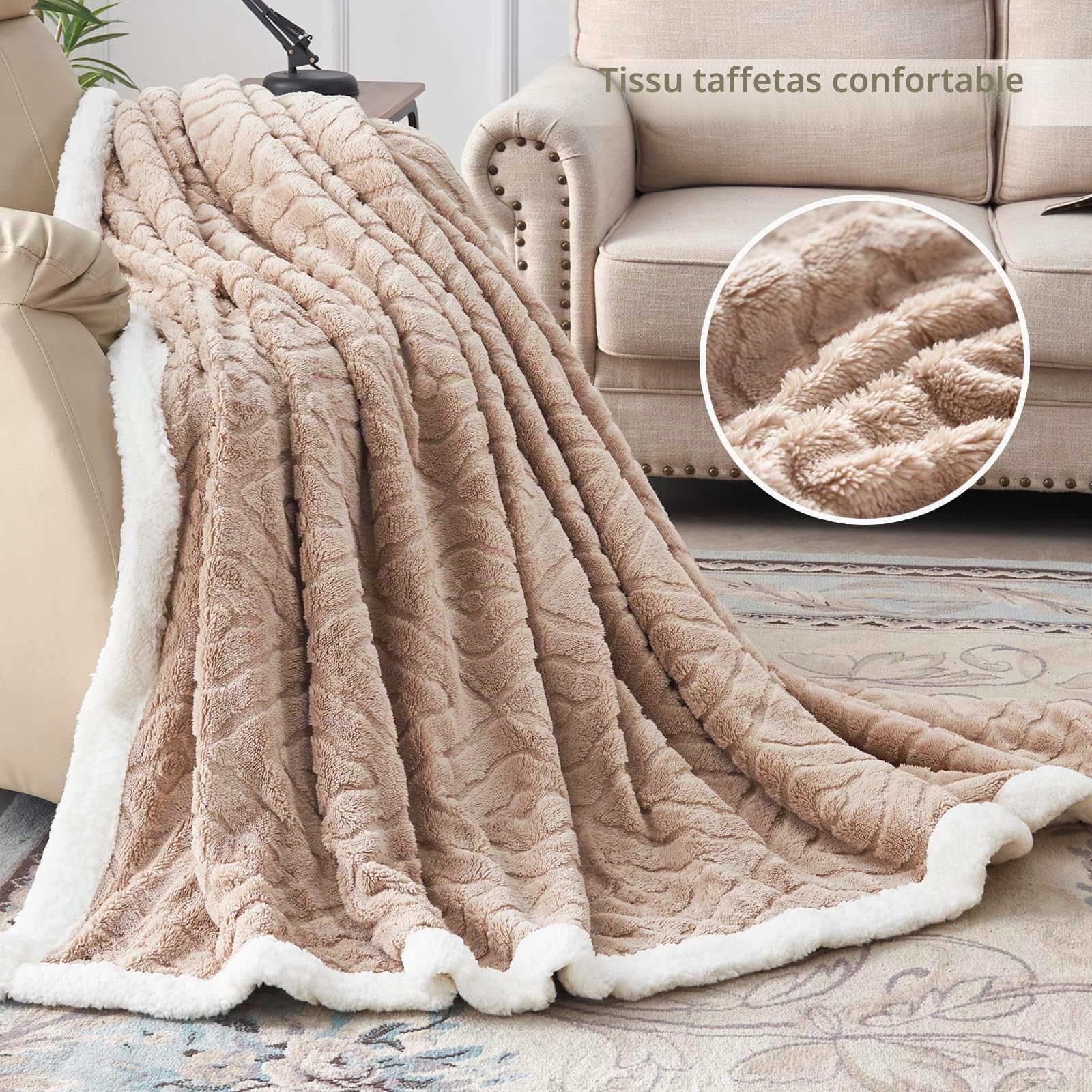 EAQ Couverture Plaid Polaire 150X200cm, Douce et Épaisse en Sherpa, Fausse Fourrure pour Canapé et Lit