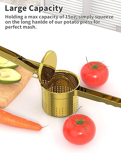 Miniatura 5 de Ricer de patatas grande de 15oz, ricer de acero inoxidable resistente para puré de patatas, herramienta de cocina para puré de batata con mango