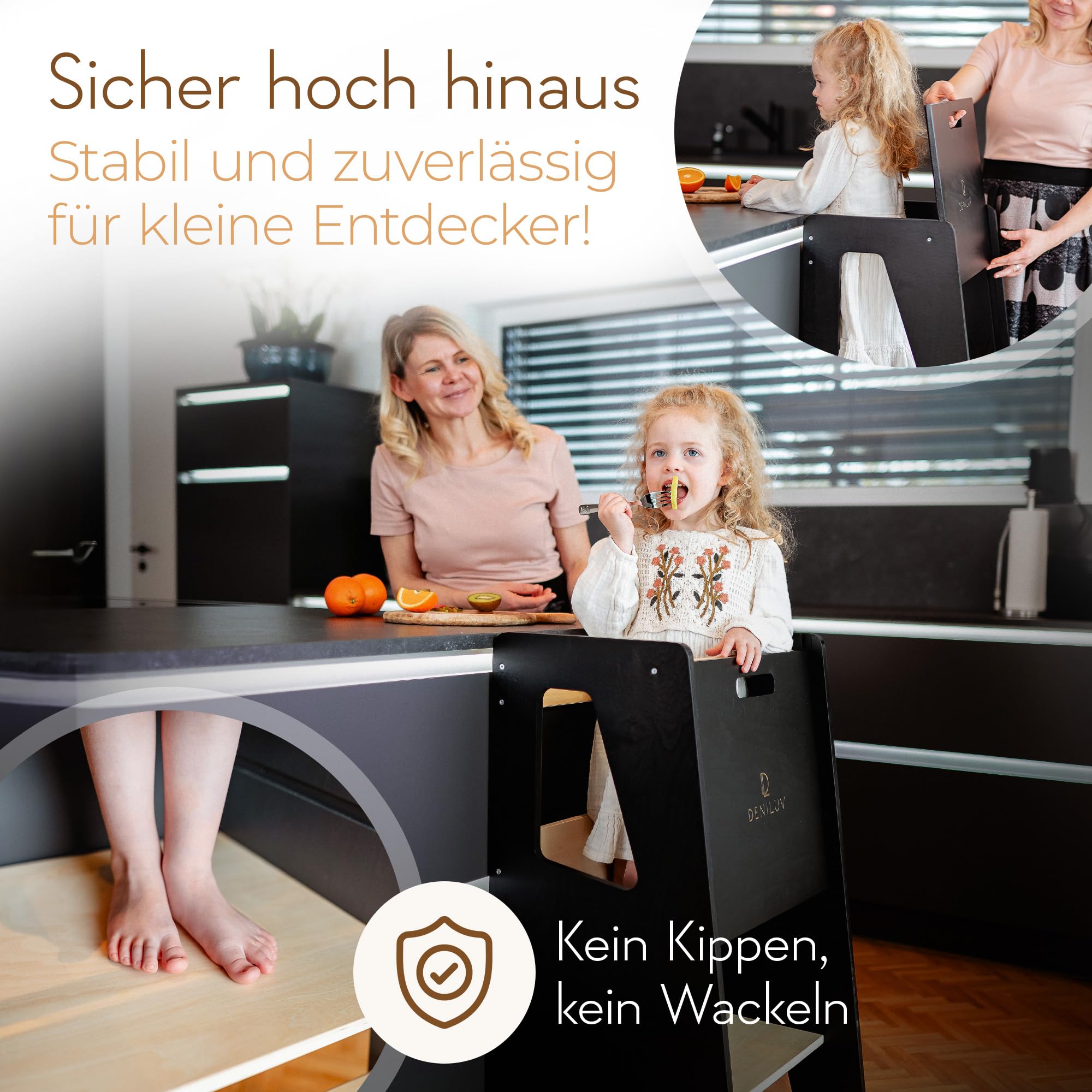 Kinder Lernturm Höhenverstellbar Ab 1 Jahr Mit Abnehmbarer Front Tritthocker für Küche Bad Leiterstuhl Weiß Schwarz Grau Jetzt Farbe Wählen