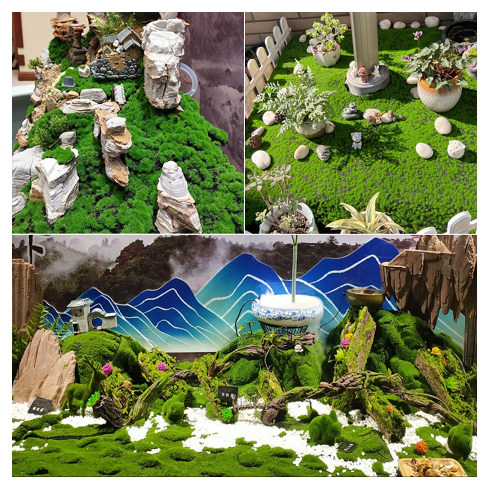 Künstliches Gartengras, Moosmatte, Realistisches Aussehen, Rasen, 3.3x3.3 Ft, Für Landschaftsdekoration, Heimdekoration, Dekoration, Ornament, Garten, Puppenhaus, Mooshandwerk,Cracked Moss