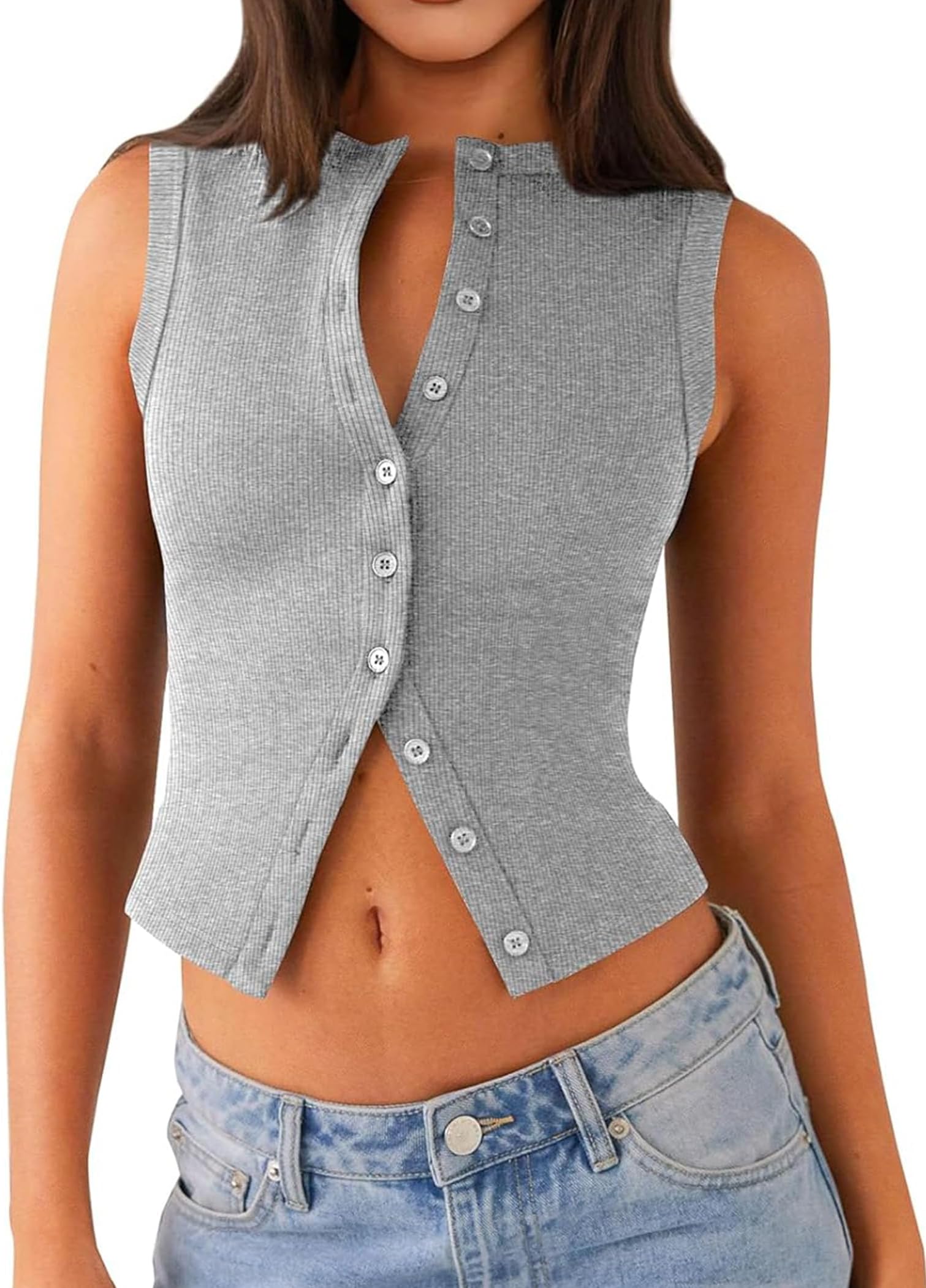 Matunana Womens Going Out Tops Summer Spring Ribbed Tank Sexy Crop Cute Y2K Button Down T Shirts Fashion Clothes 2026