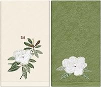 JarThenaAMCS 2 Pack Magnolia Embroidered Hand Towels - Sage Green Nude Cotton Kitchen Bathroom Towels, Soft Absorbent 29.5x13.7 Inch