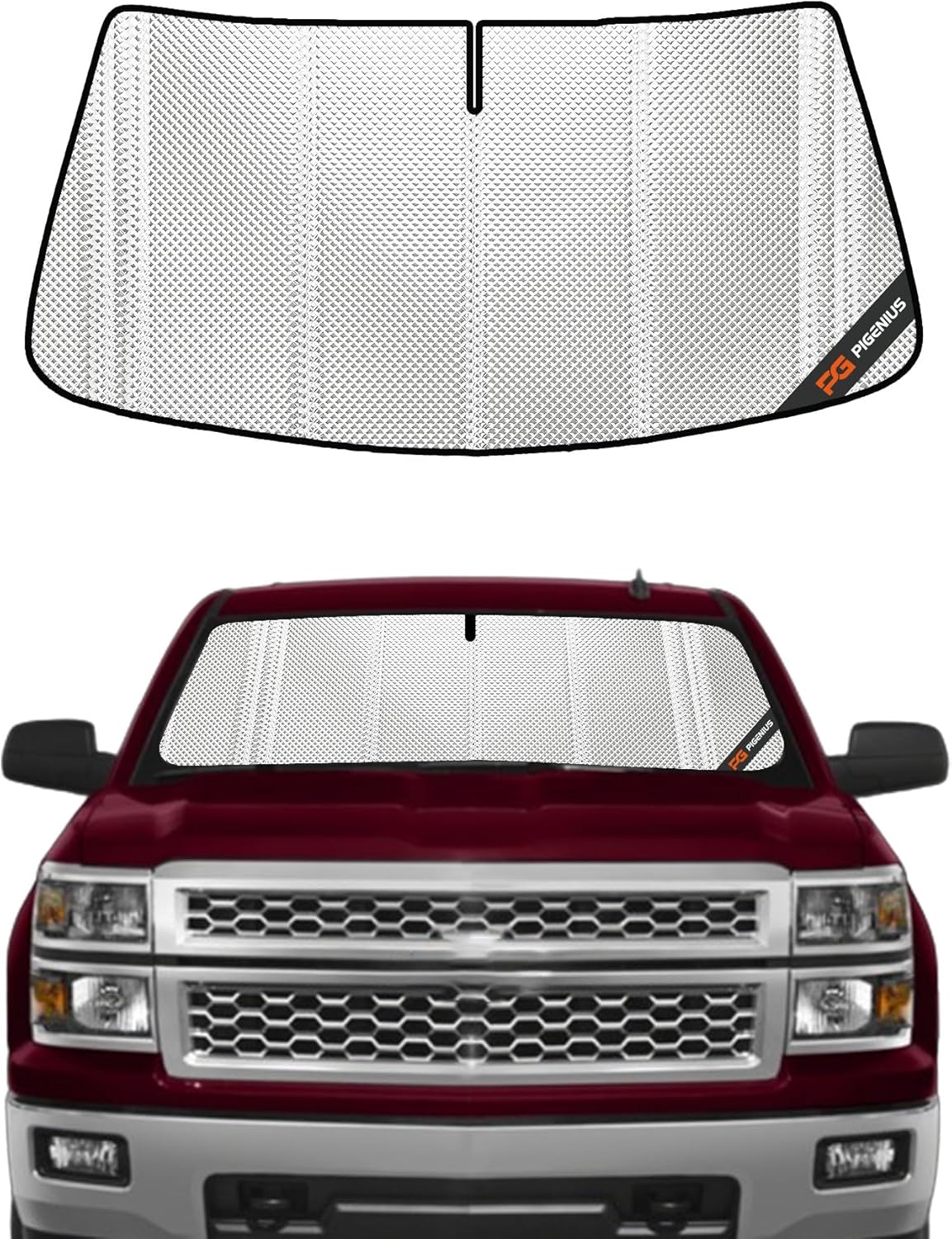 Windshield Sun Shade for Chevrolet Silverado/GMC Sierra 1500 2014-2018 Without Lane Departure Warning. Full Coverage Rearview Mirror Shade for Ultimate Protection