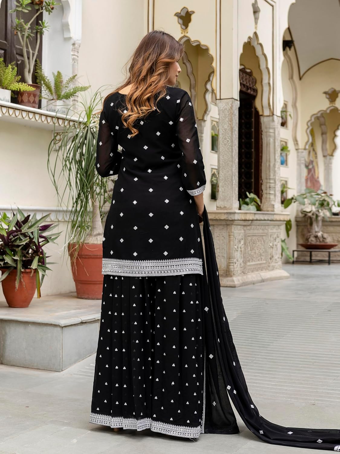 TRENDMALLS Women's Georgette Embroidery work Kurta Palazzo Set with Dupatta Kurta Set for Women