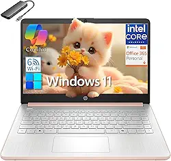 HP Laptop empresarial estudantil de 14 polegadas, CPU Intel N150 (Beat i3-1115G4), RAM DDR4 de 16 GB, armazenamento de 384 GB (128 GB UFS + 256 GB MSD), WiFi 6, BT 5.4, 1 ano Office365, Win11 Pro S